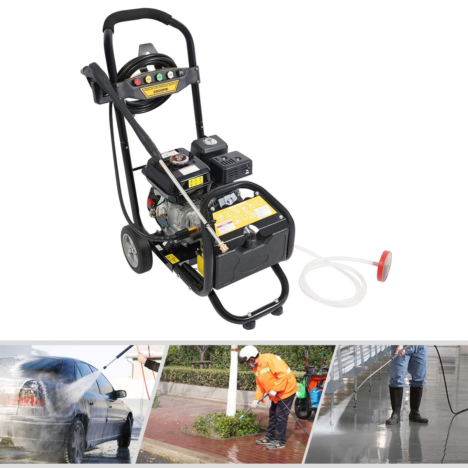 7HP Gasoline High Pressure Washer Gasoline Manual Washer w/ Hose 3400RPM 2200PSI