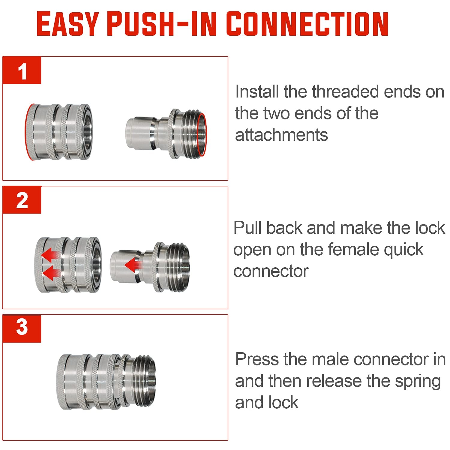 YAMATIC Stainless Steel Garden Hose Quick Connect Water 4 Pack, Silver