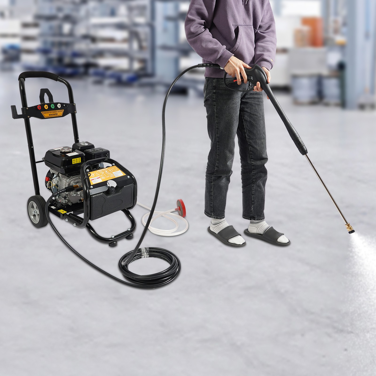 7HP Gasoline High Pressure Washer Gasoline Manual Washer w/ Hose 3400RPM 2200PSI