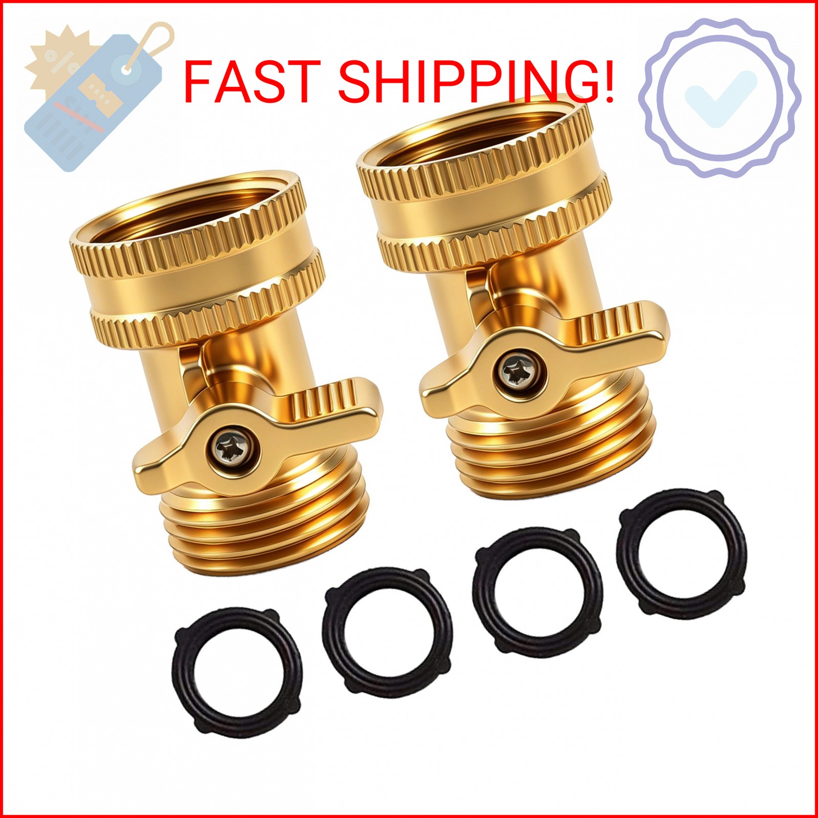 Xiny Tool Brass Garden Hose Shut Off Valve, 2 Pack Heavy Duty 3/4 Inch Solid Bra