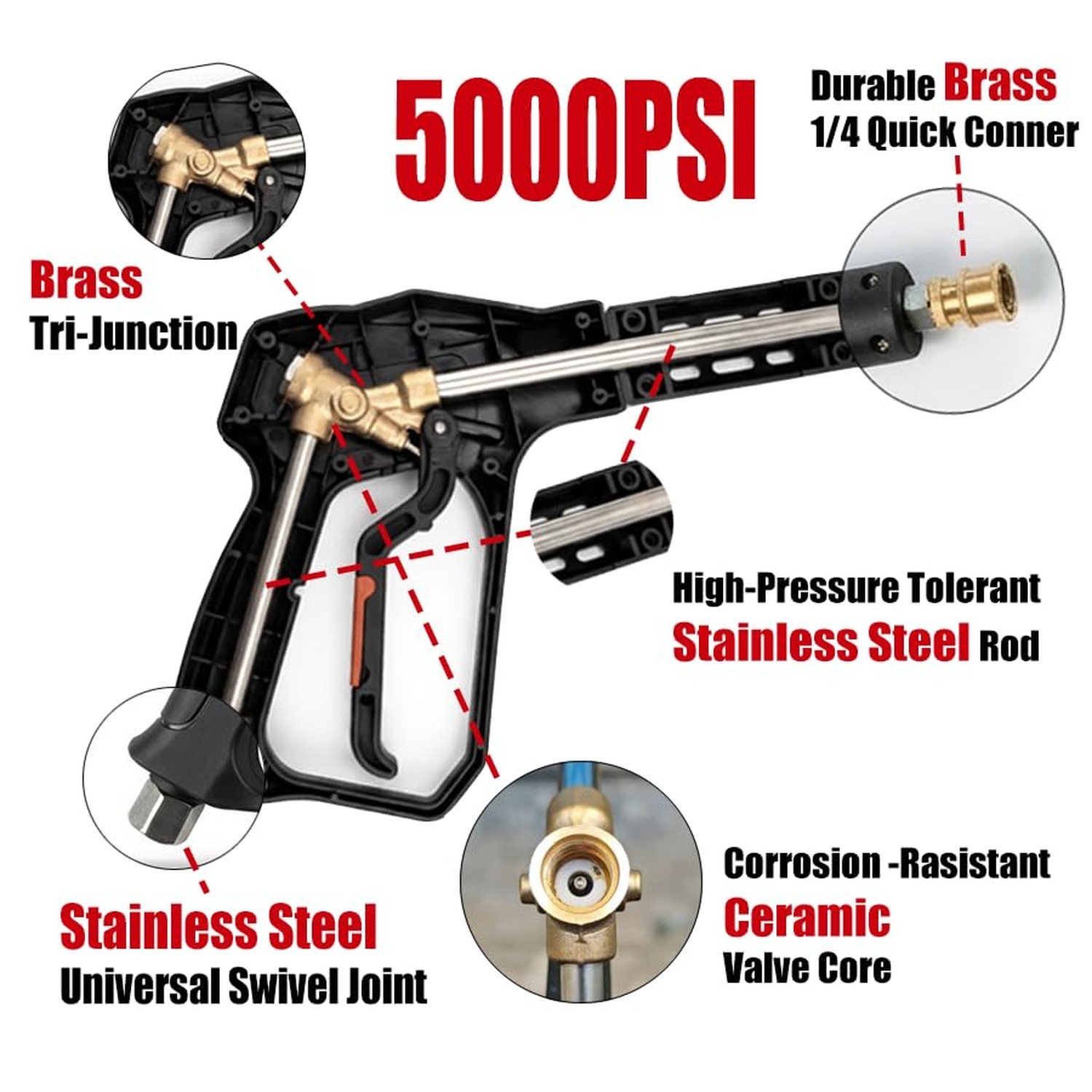 Swivel Pressure Washer Short Gun,Sturdy 5000PSI Power Washer Handle with Repl…