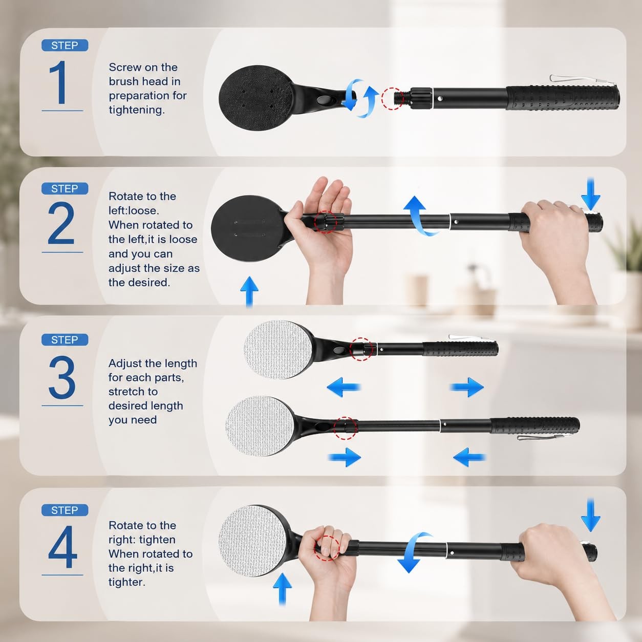 Lotion Applicator for Back, 25.7” Telescopic Back Applicator, Black