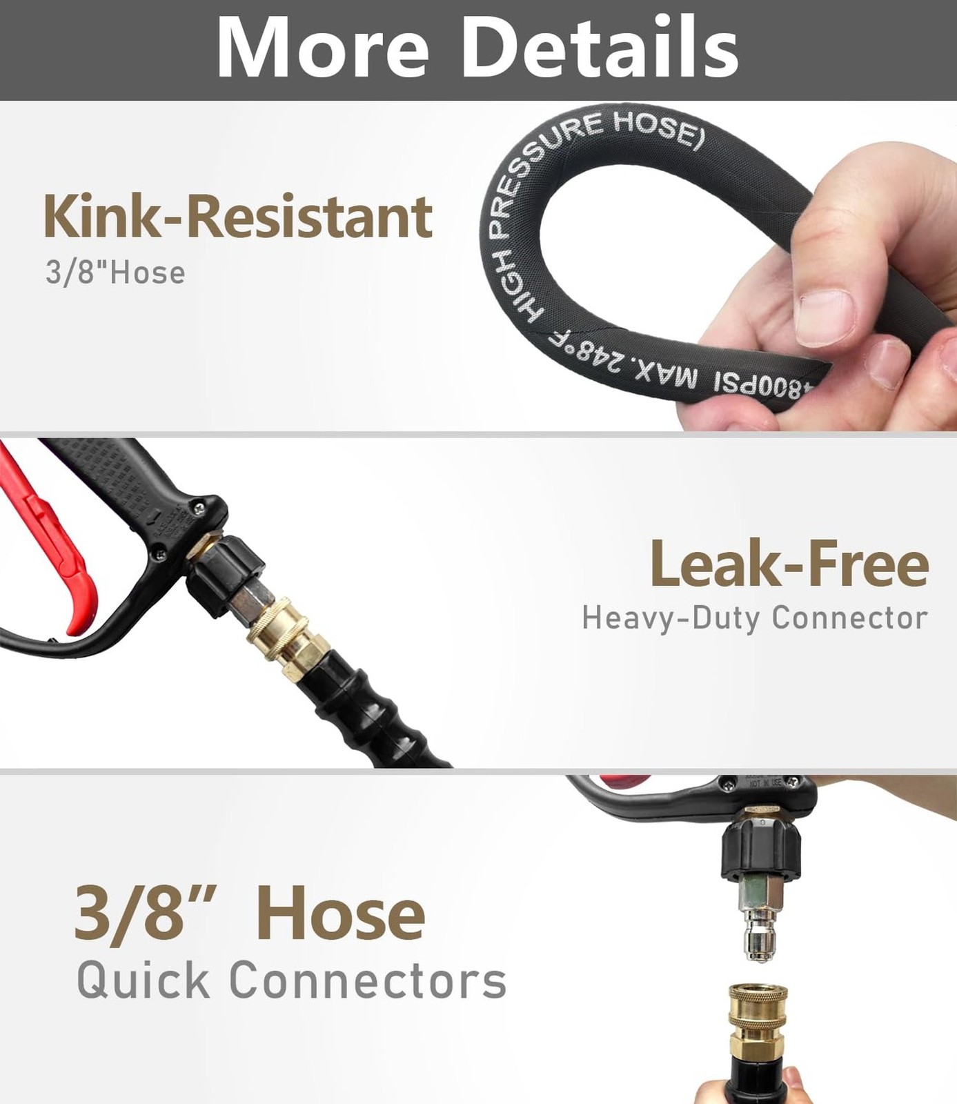 3/8″ Pressure Washer Hose 25FT 4800 PSI, Kink Resistant Steel Braided Layer &…