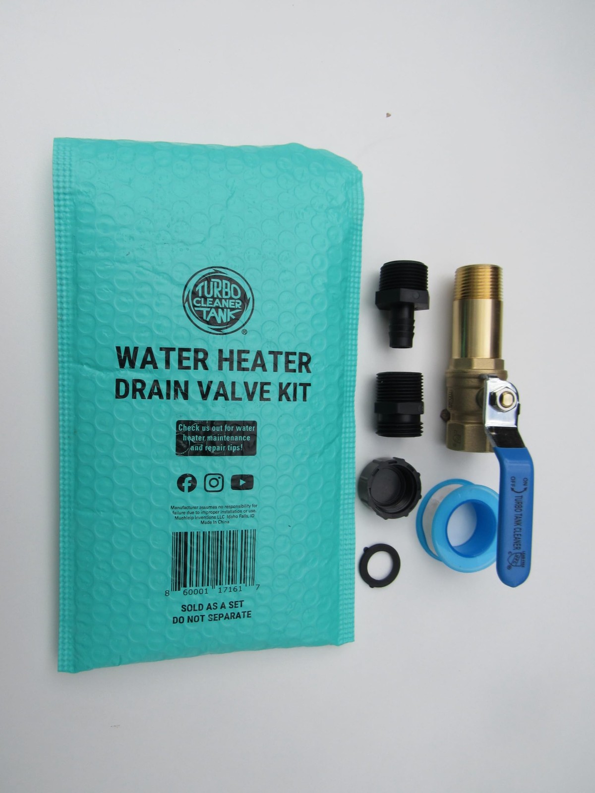 Full-Port Water Heater Drain 4.5 x 6.5 x 1.3 inches, Brass / Blue Handle