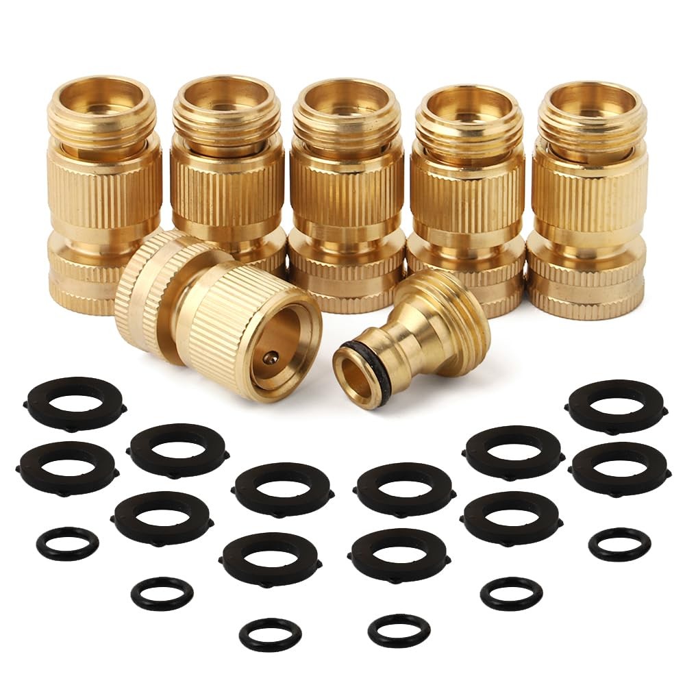 Garden Water Pipe Quick Connect, Solid Brass 3/4 Inch 6 Packs,