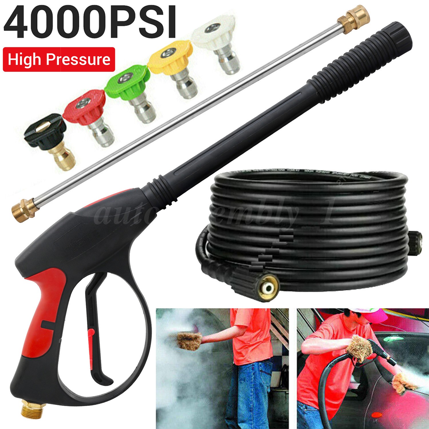 High Pressure Washer Gun 4000 PSI Pressure Spray Gun w/ 5 Nozzles 50ft Hose M22