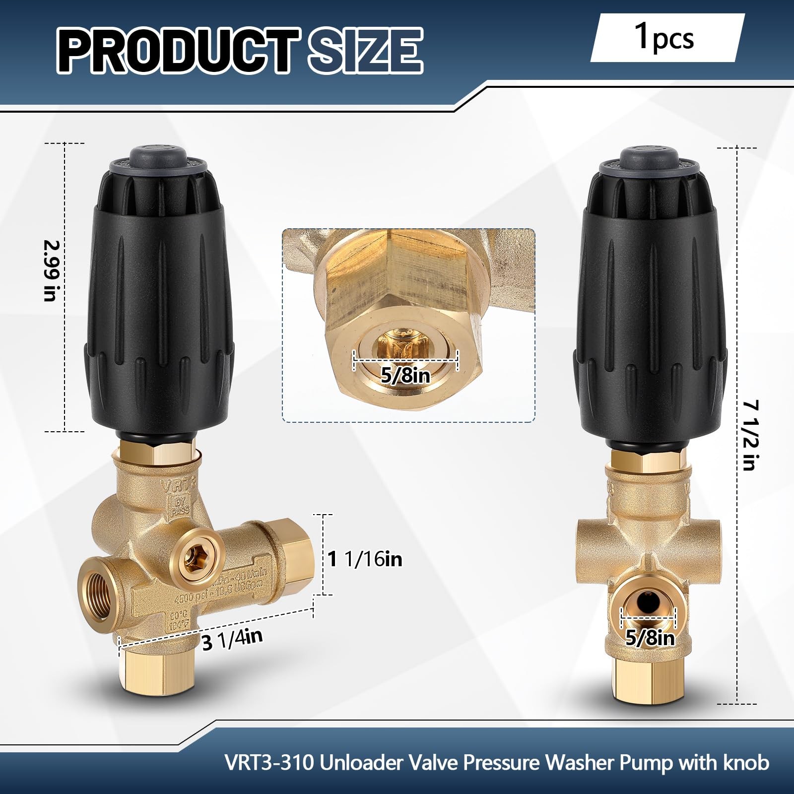 Threlaco 1 Pack Vrt3-310 Pressure Washer Unloader Valve, Black gold and black