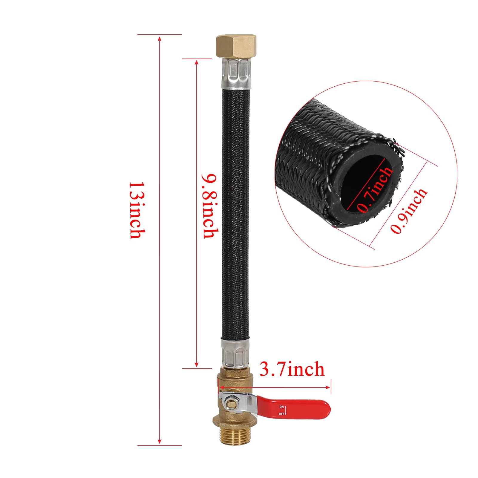 Garden Hose Extension Adapter Short Fitting with Valve,3/4″ GHT Solid Black