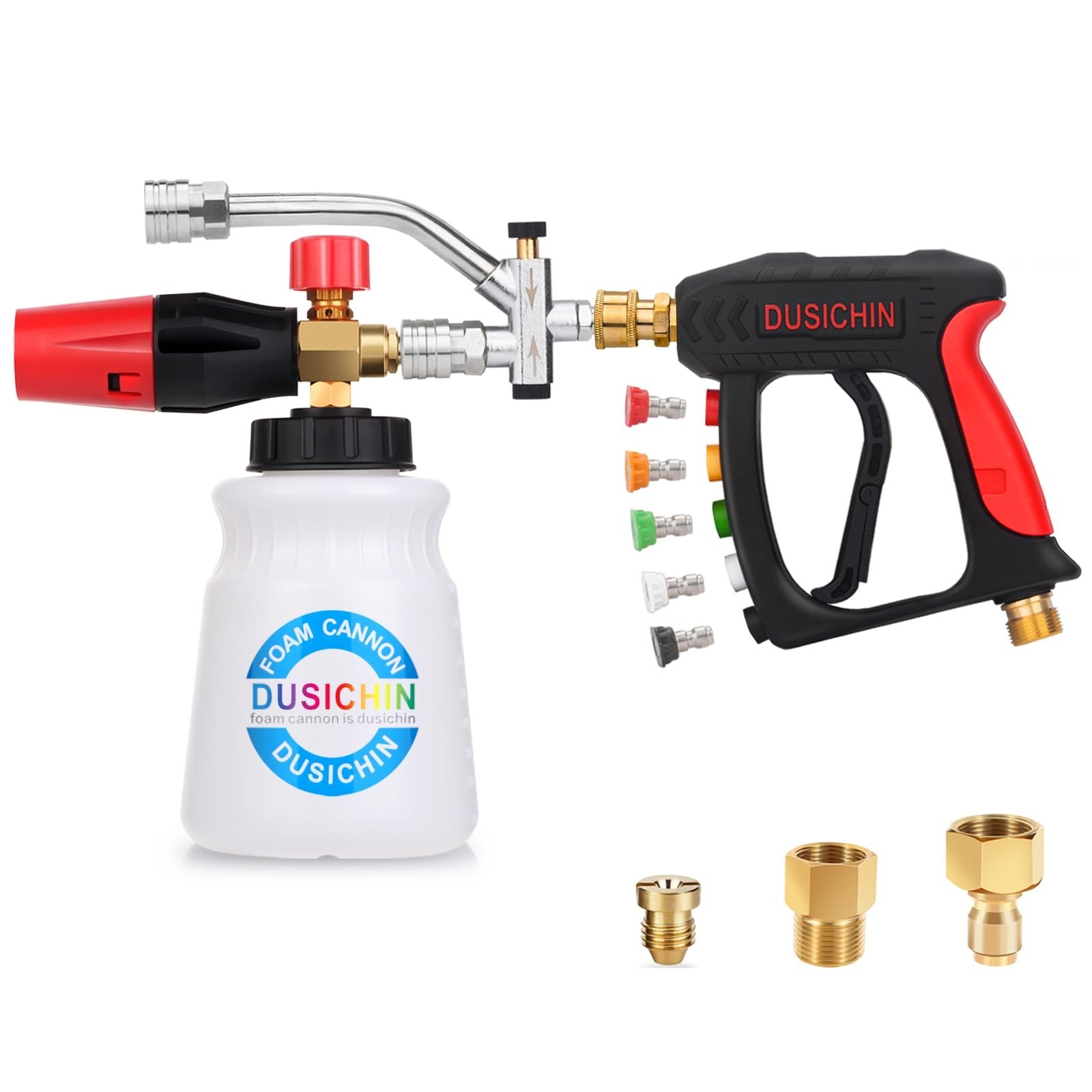 DUSICHIN Short Wand Pressure Washer Gun Foam Cannon 1/4″ Quick Connector Pres…