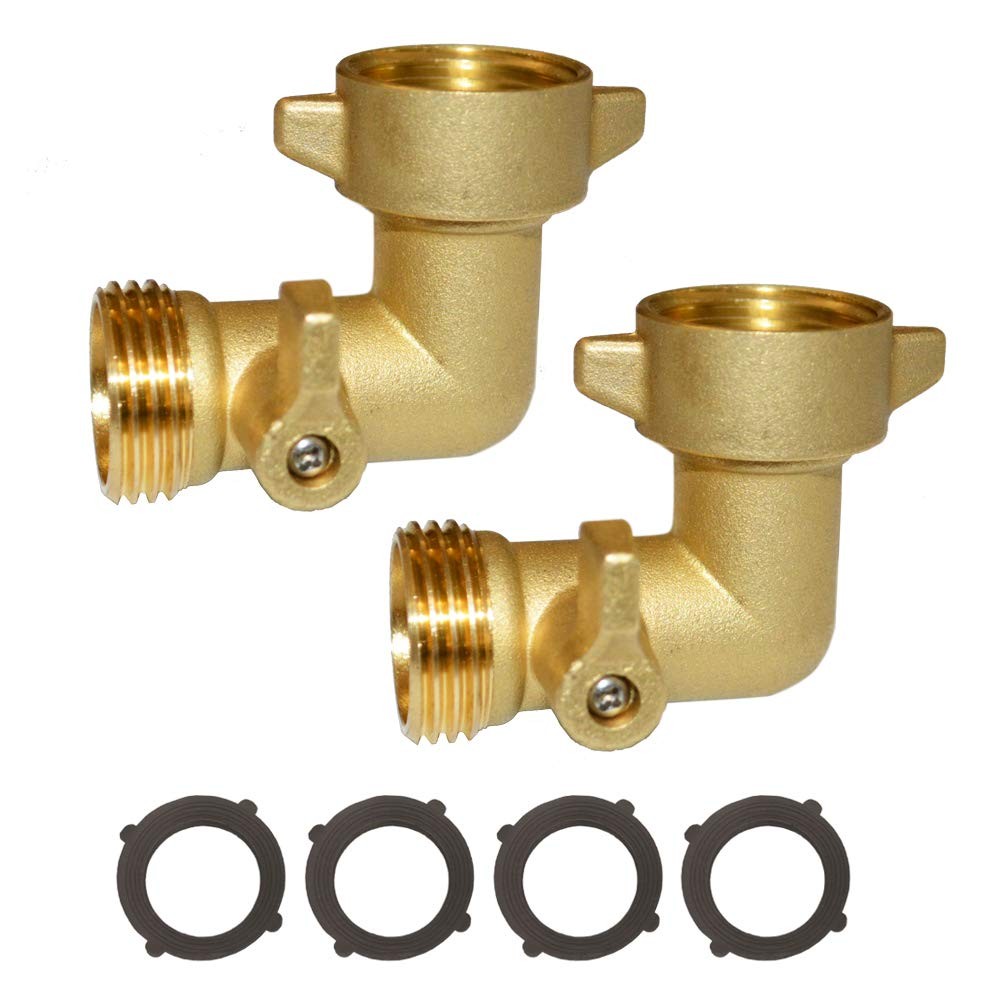 HQMPC 90 Degree Garden Hose Elbow with Shut Off Valve – 3/4″ 3/4 inches, Gold
