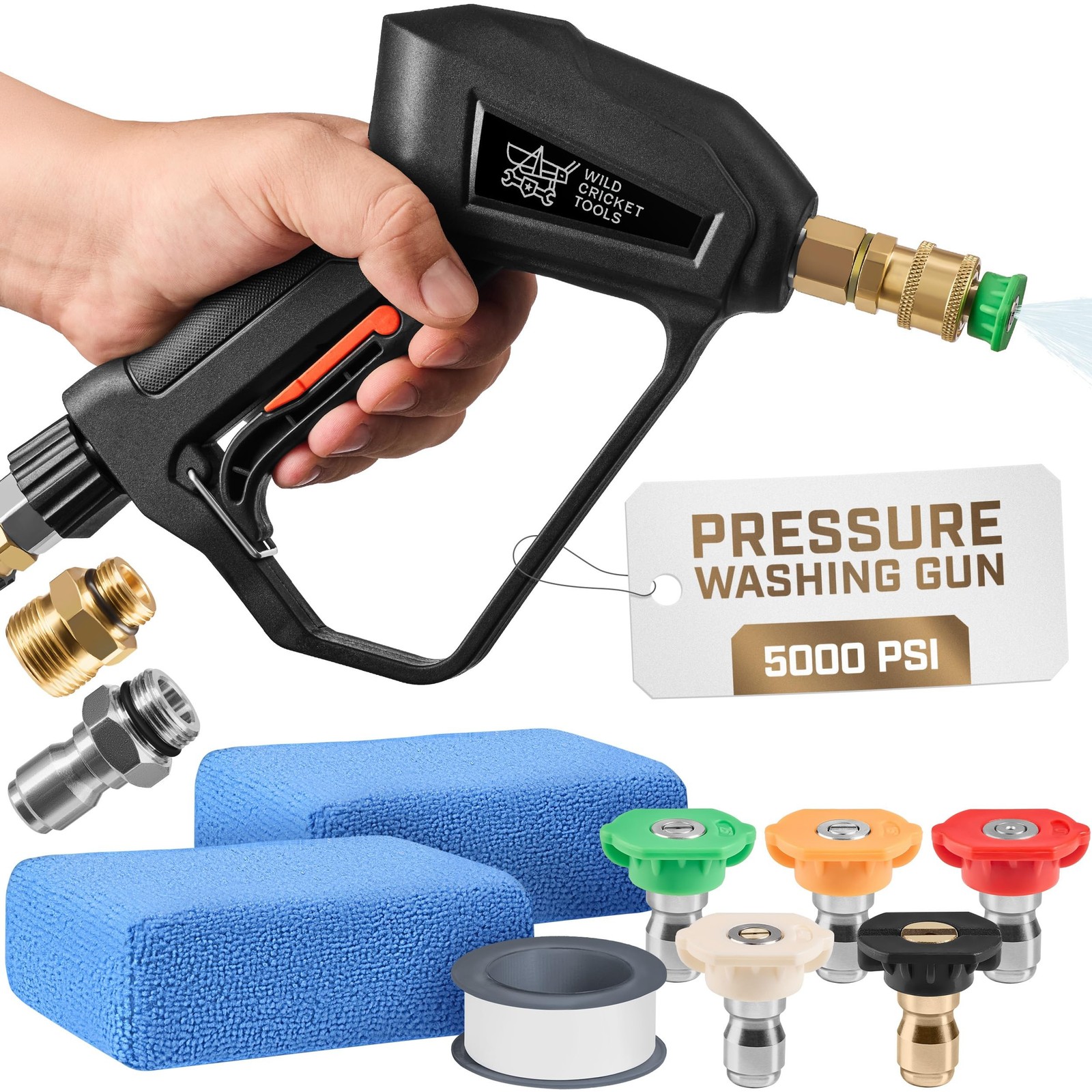 Wild Cricket Tools® Short Pressure Washer Gun 5000 PSI, 3/8″ QC & M22-14mm