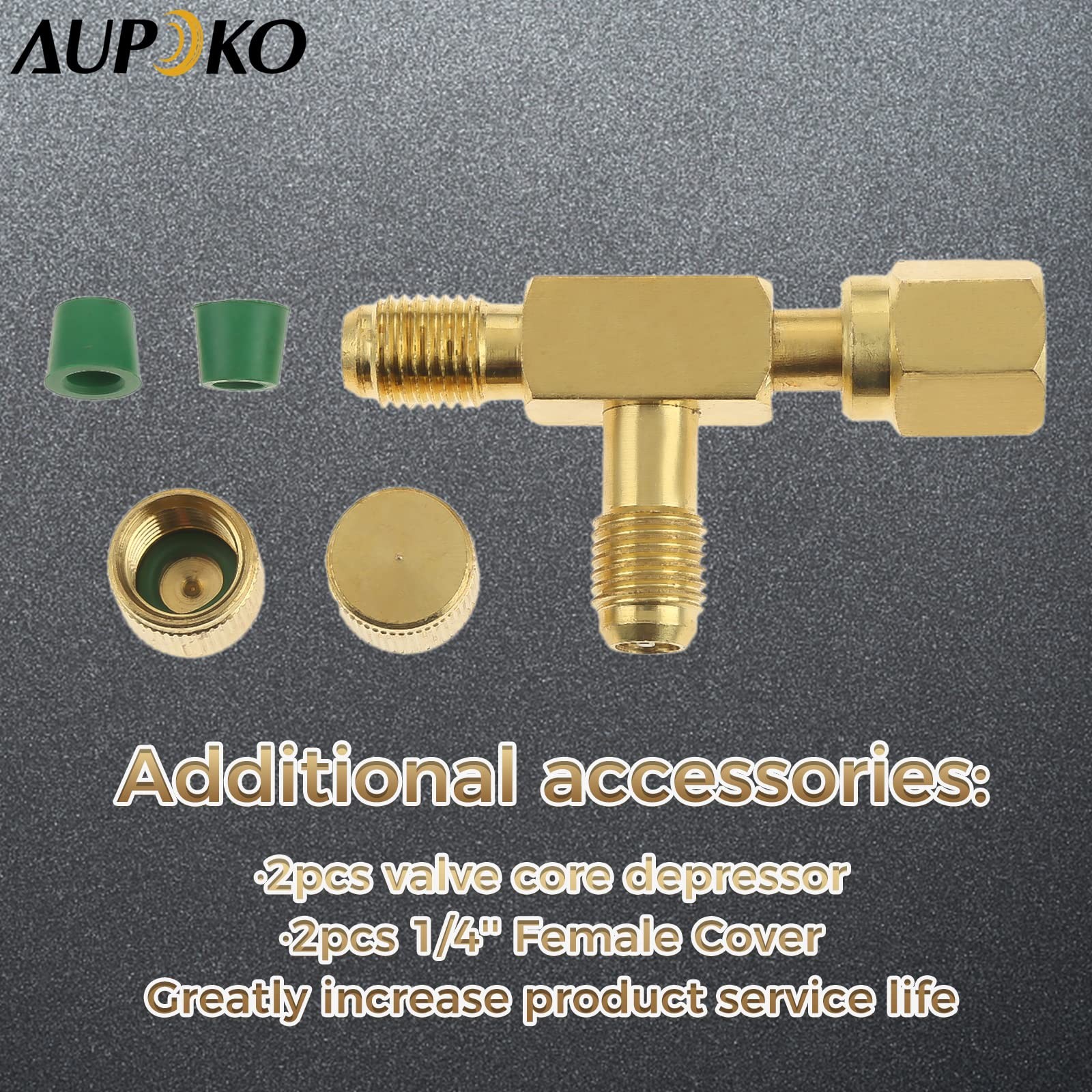 Aupoko Quick Coupler Access Tee, 1/4” Valves Core Tee Adapter 1/4 inch, Gold