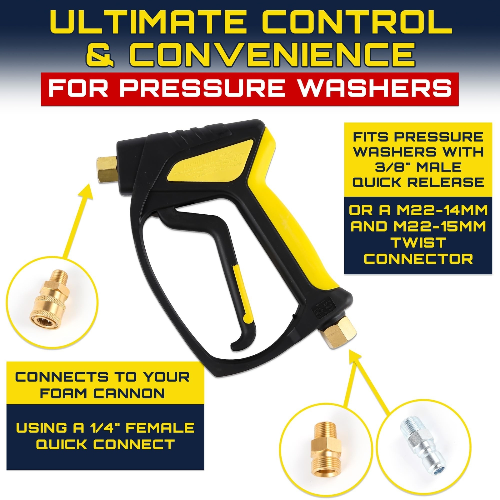 Foam King Short Pressure Washer Gun Handle, Snubby Power Washer with Swivel, …