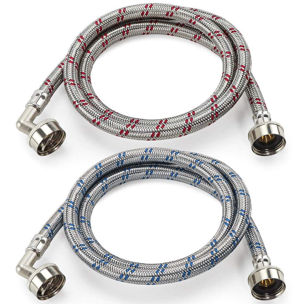 【UPGRADE】4FT Washing Machine Hoses with 90 4FT-Stainless Steel, Blue,Red