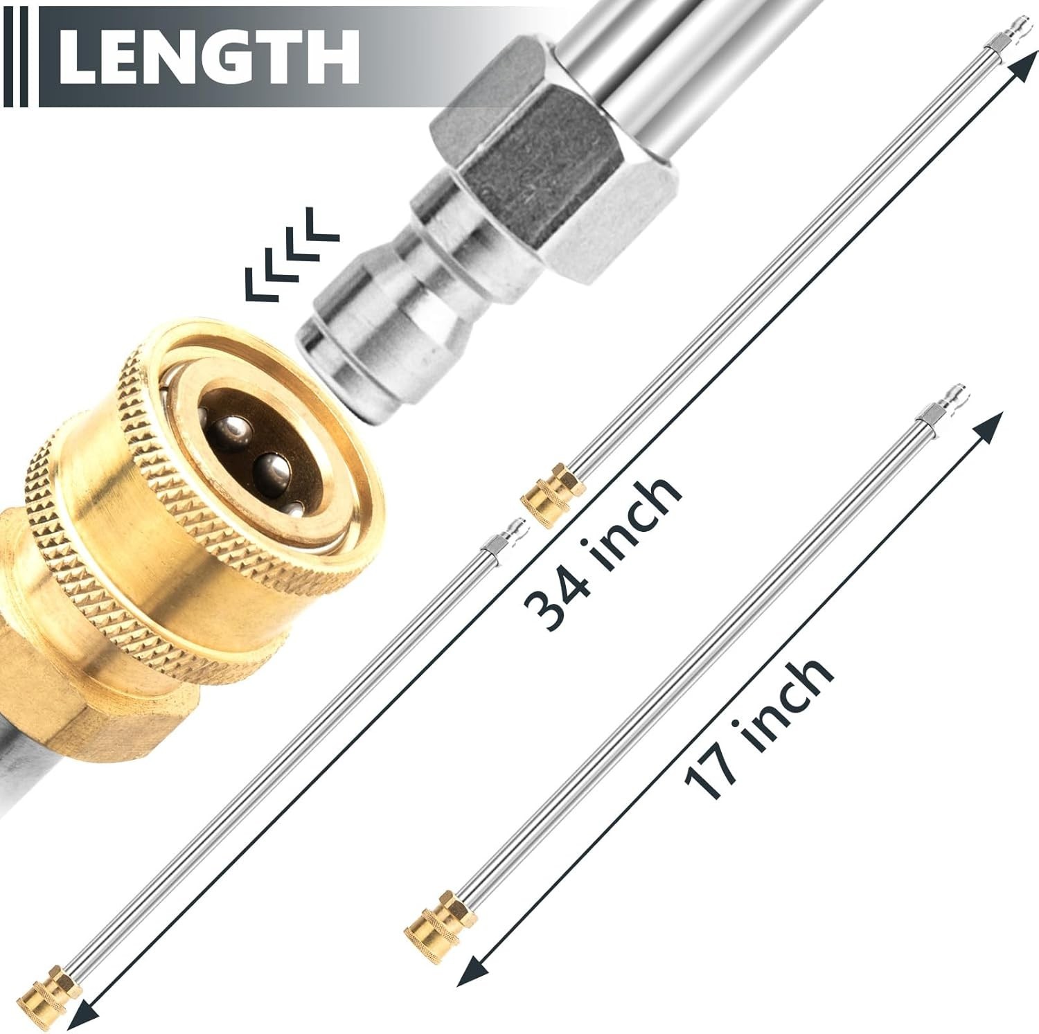 Pressure Washer Extension Wand, 2 Pack 17 Inch 17 inches, silver, yellow