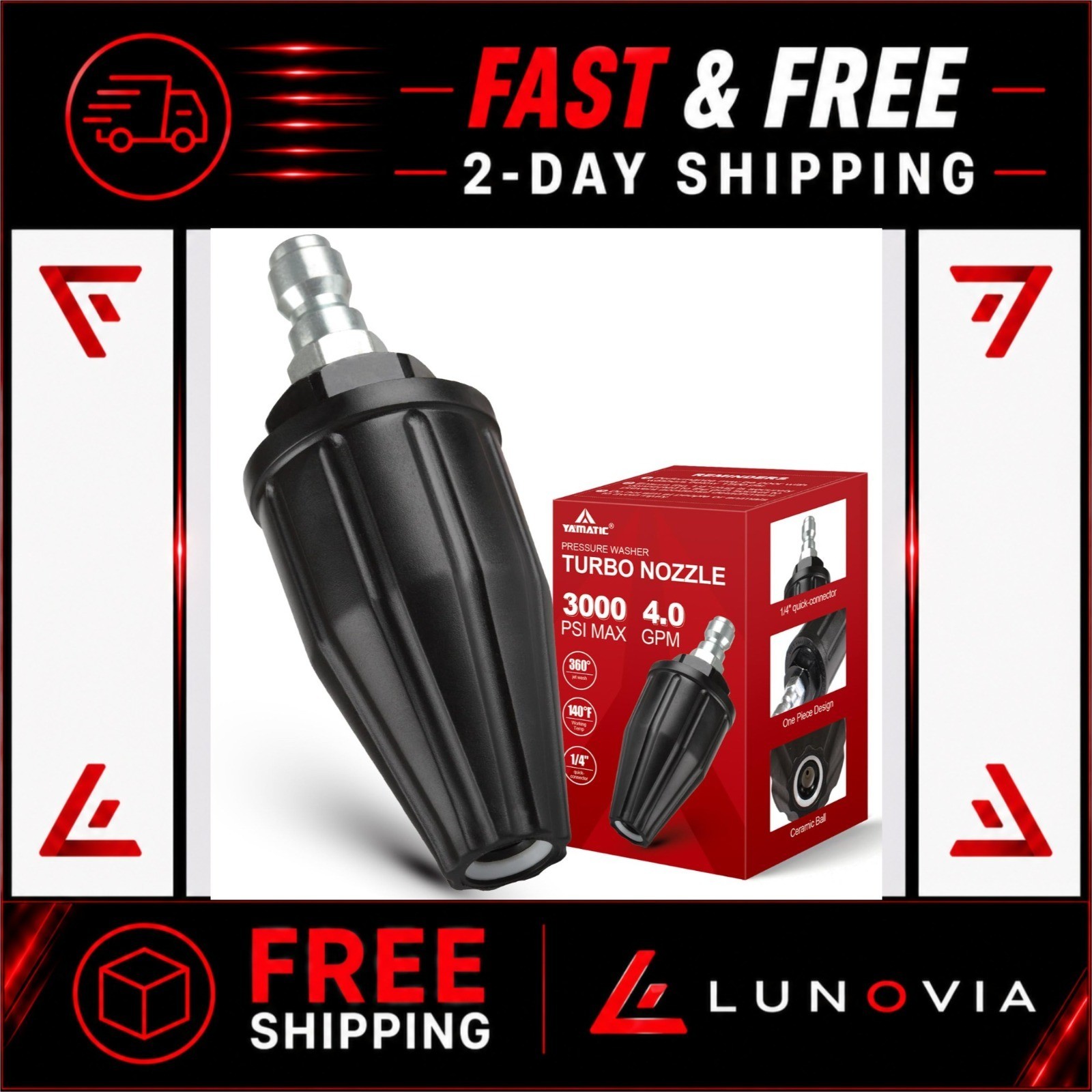 YAMATIC Pressure Washer Turbo Nozzle 3000 PSI 4.0 GPM 360° Rotating