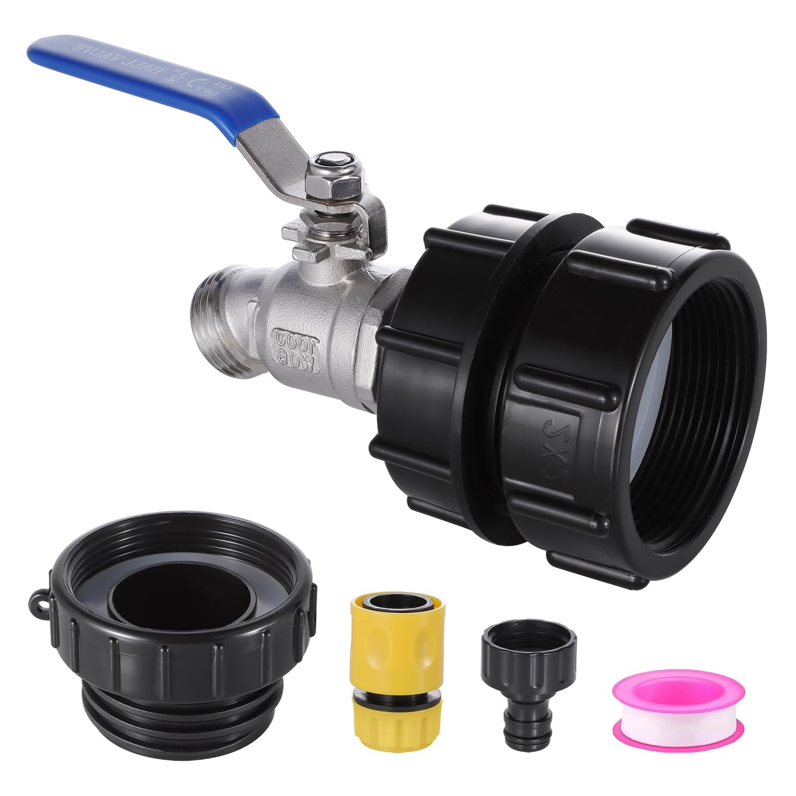 275-330 Gallon IBC Tote Water Tank Fittings, 2.44 inches, black, yellow
