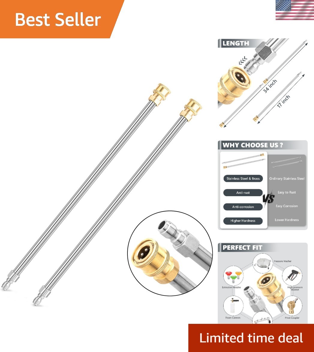 Pressure Washer Extension Wand, 2 Pack 17 Inch 17 inches, silver, yellow