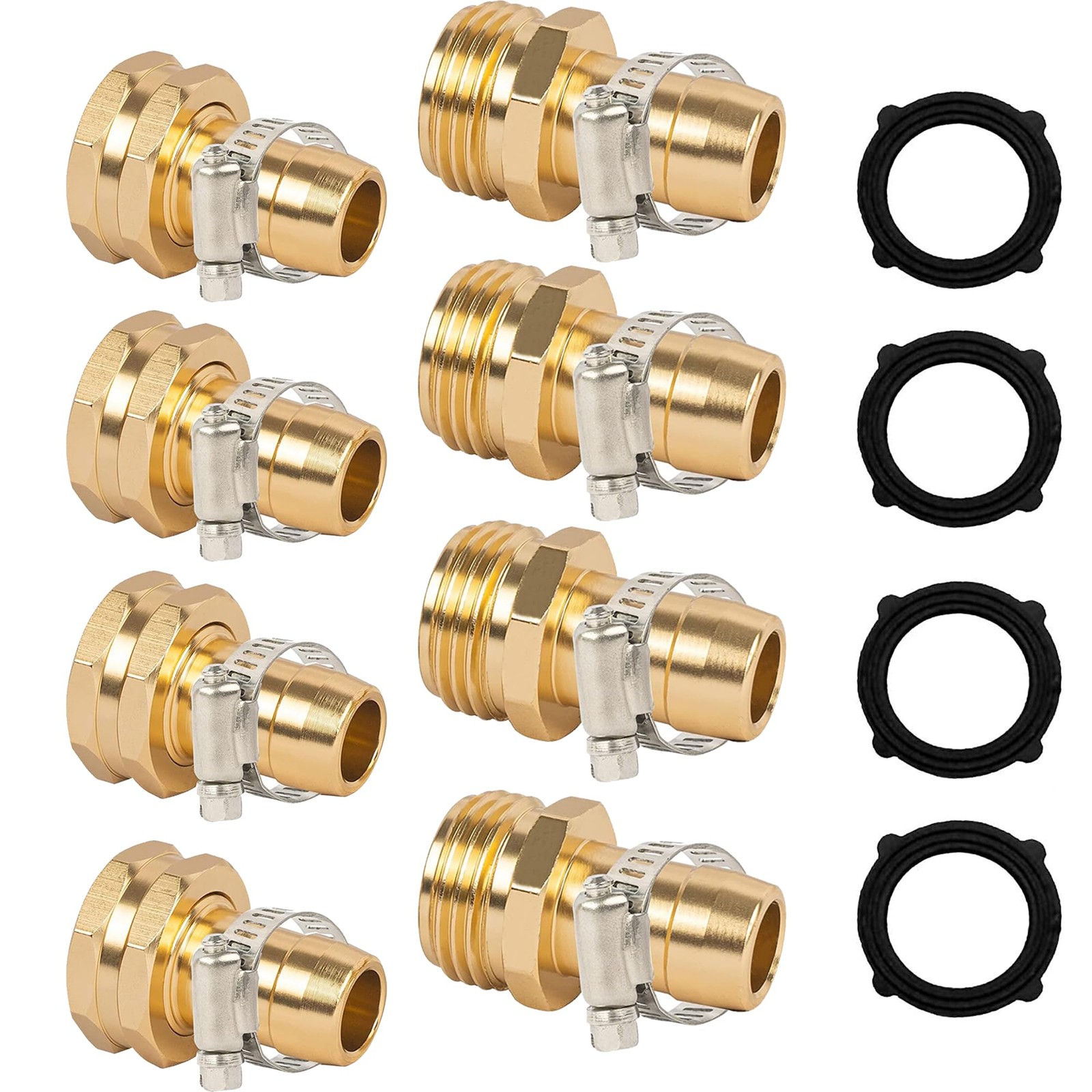 LIULO TOOL Garden Hose Repair Connector with Clamps, Fit for 3/4″ 4 Set, Gold