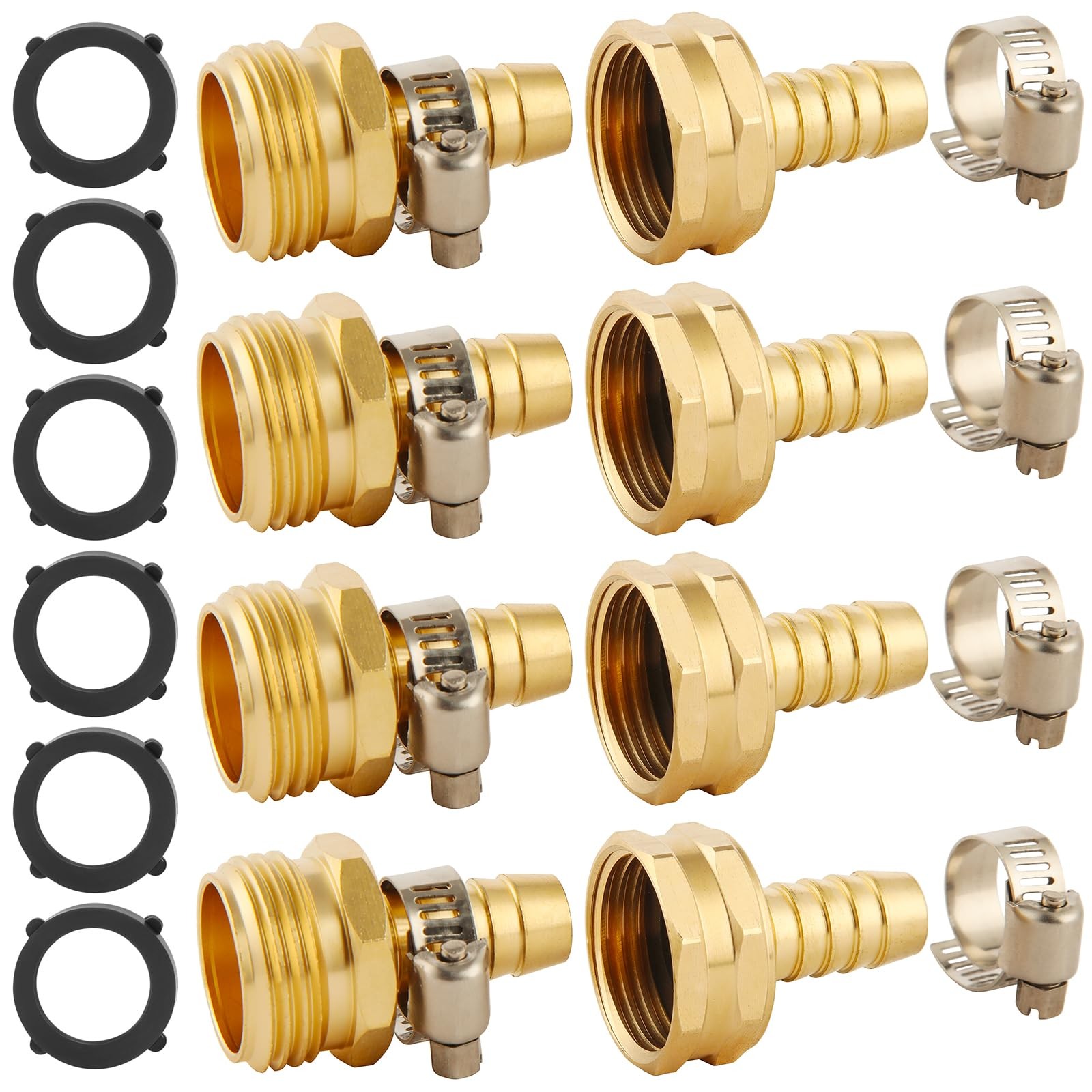 4 Set Brass Garden Hose Repair Connector Kit with 4 Set, Fit for 1/2″ hose
