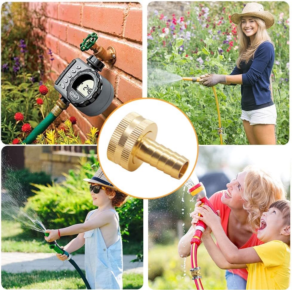 Hooshing 4PCS Garden Hose Connector 3/8″ barb x 3/4″ GHT Female, Gold