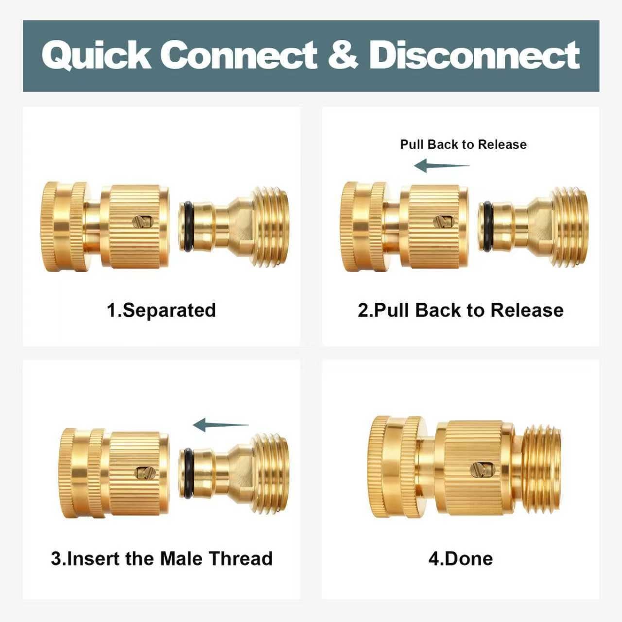 Garden Hose Quick Connect, Solid Brass 3/4 Inch GHT Inch,