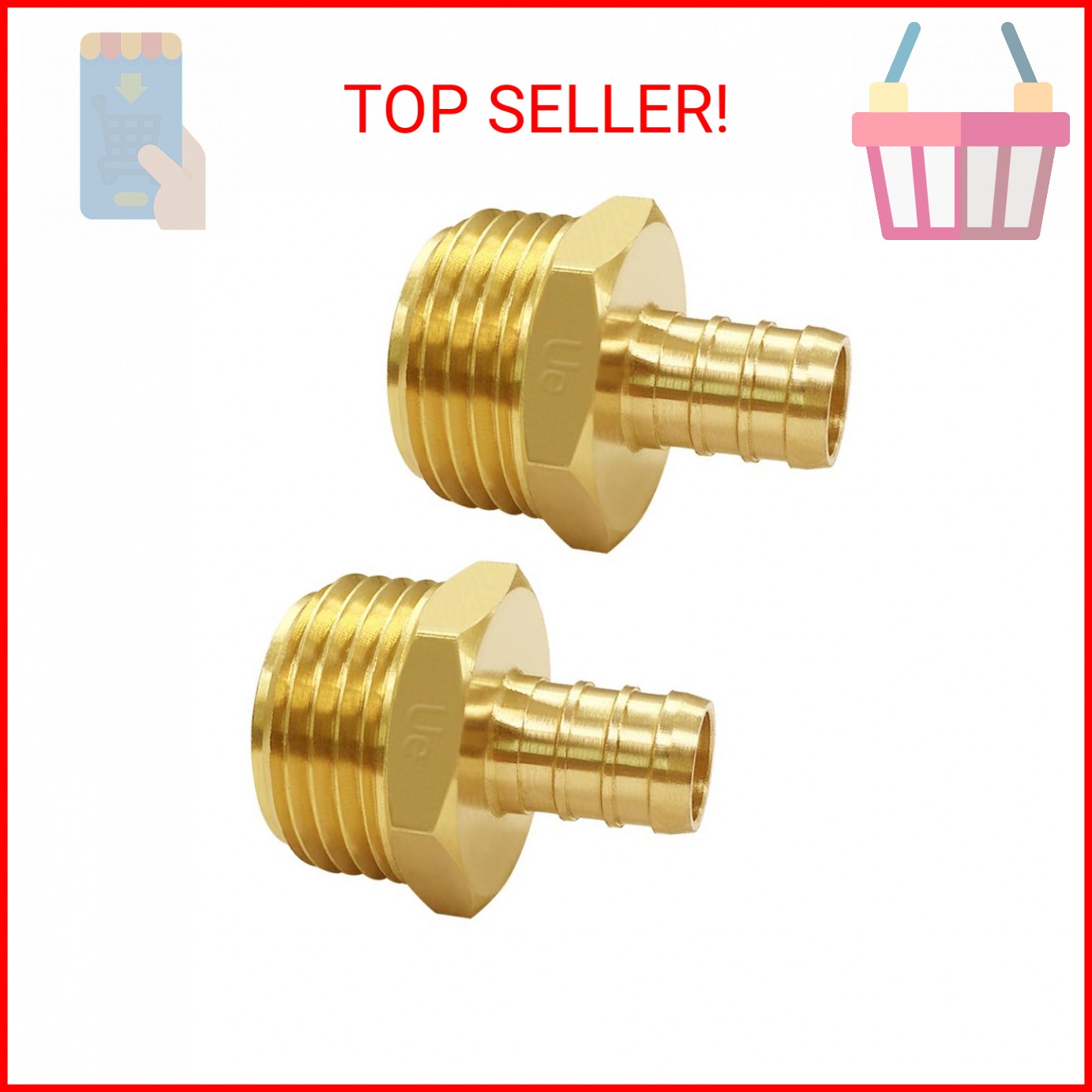 Uenede 2PCS Solid Brass 1/2″ PEX Barb to 3/4″ GHT Male Garden Hose End Connector