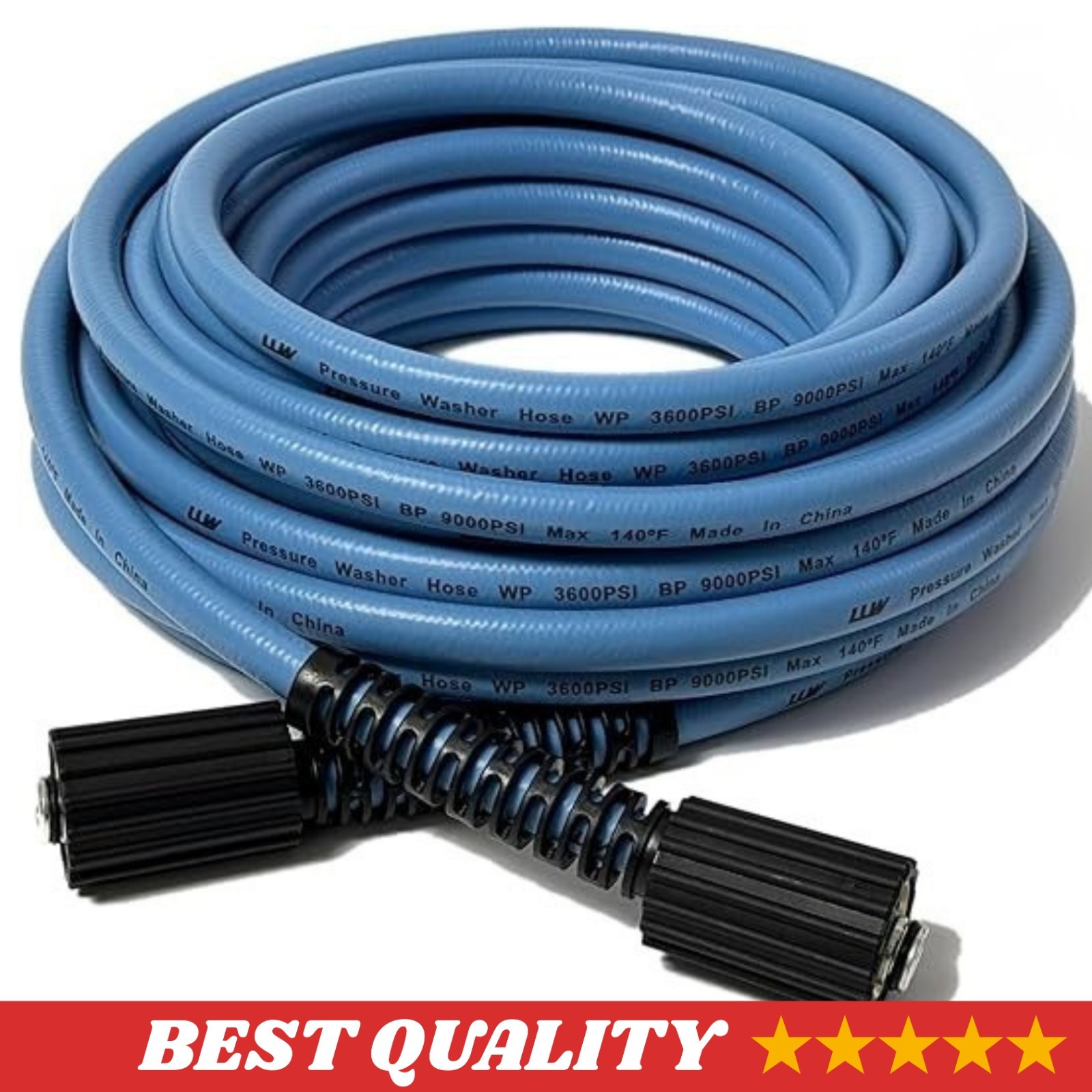 Blue Kink Resistant 50ft Pressure Washer Hose 1/4″ 3600 PSI M22 14mm