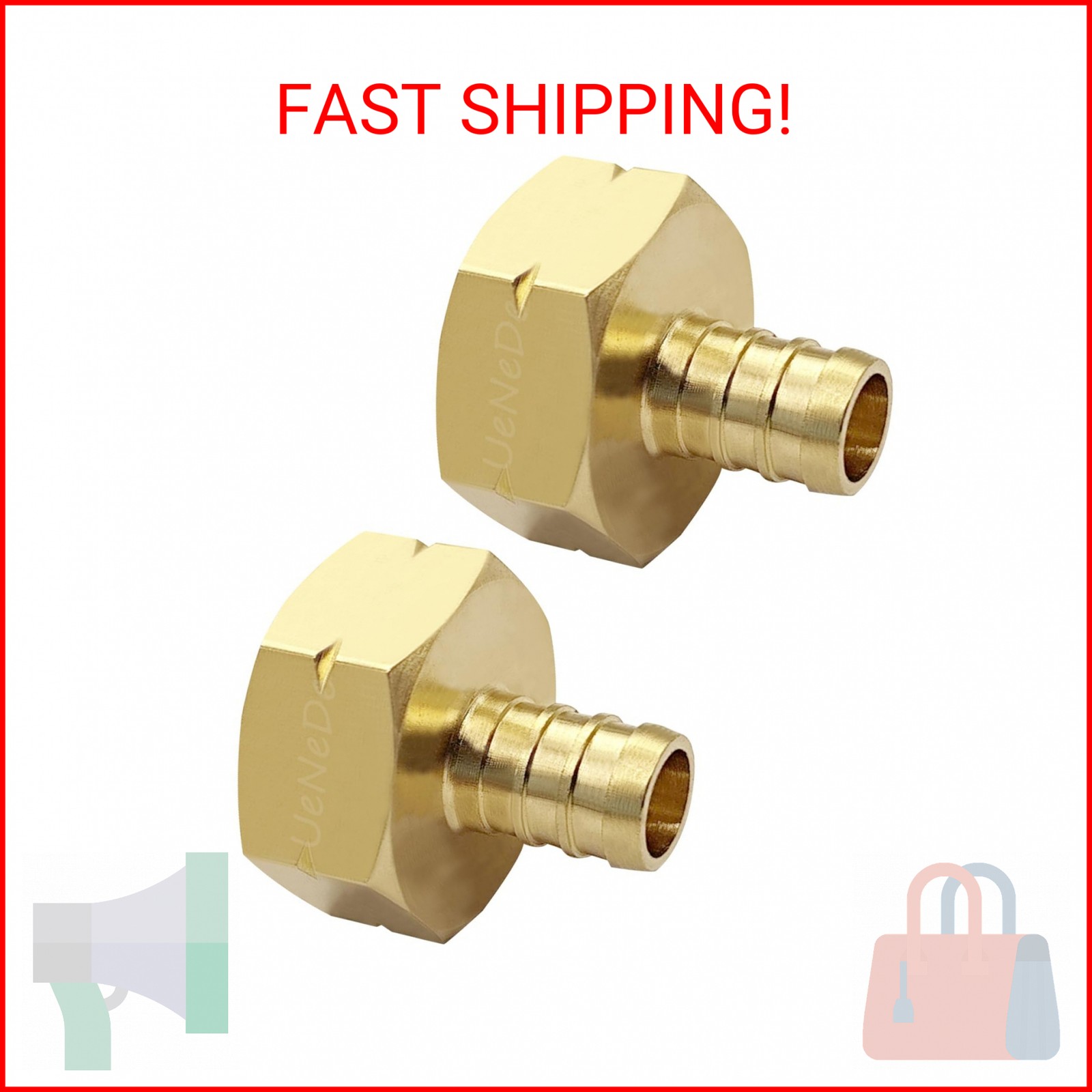 Uenede 2PCS Brass 1/2″ PEX Barb to 3/4″ GHT Female Garden Hose End Connector Spl