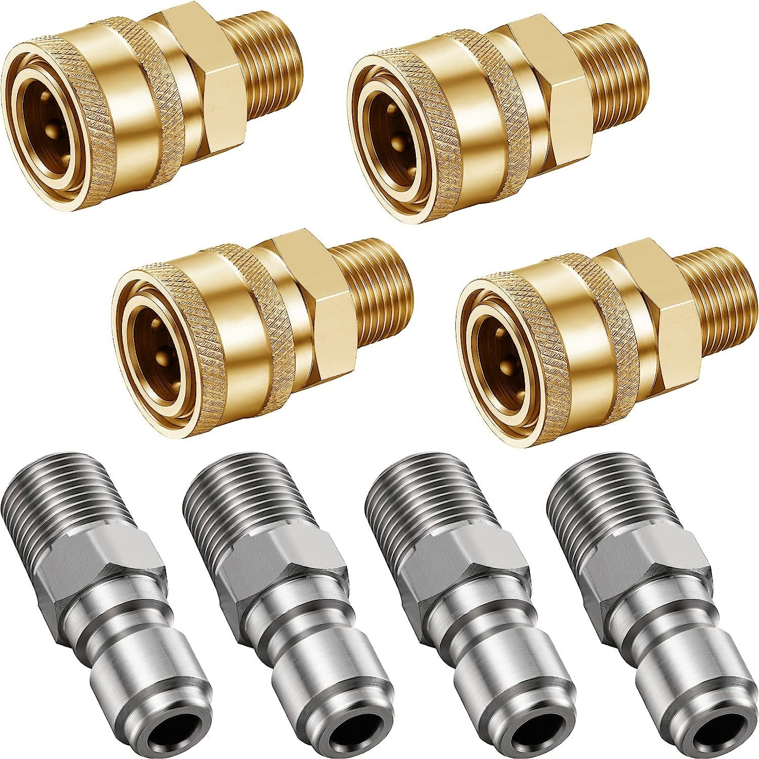 4 Pairs of NPT 1/4 Inch Pressure Washer Couplers Quick Connect Male Female Qu…
