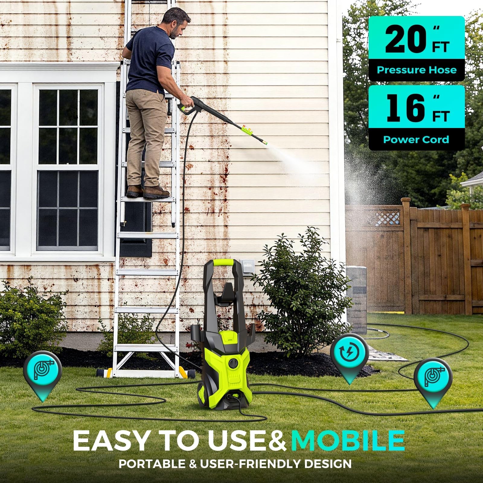 Electric Pressure Washer 5000 PSI 2.5 GPM, Bothlin Portable Power Washer with…