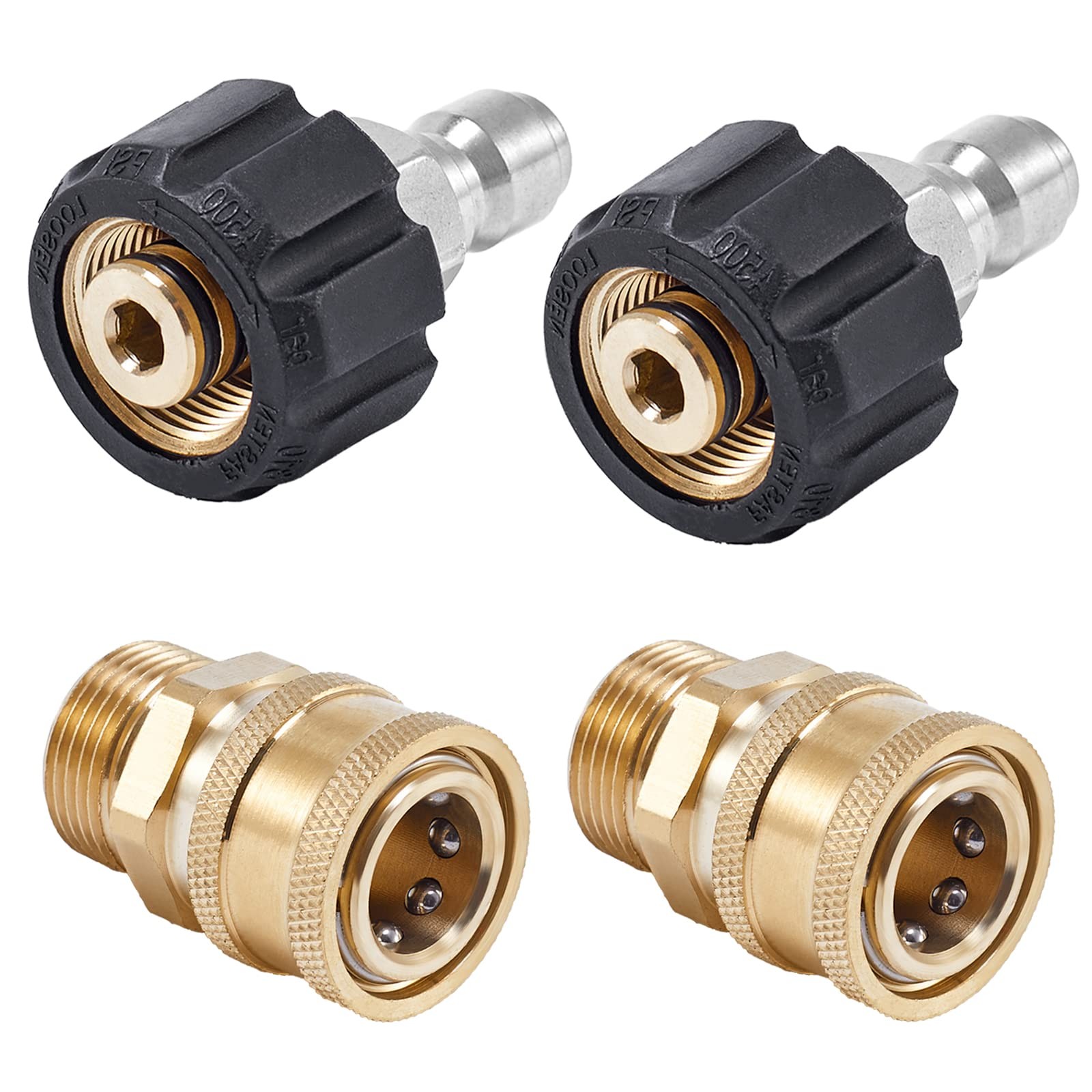 Raincovo Pressure Washer Quick Connect Fittings, M22 14mm to 3/8″, Black