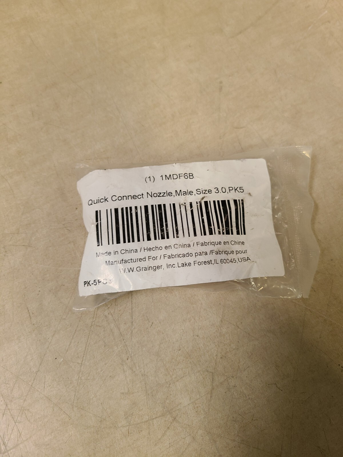 Zoro Select 1MDF6B Quick Connect Nozzle,Male,Size 3.0,Pk5