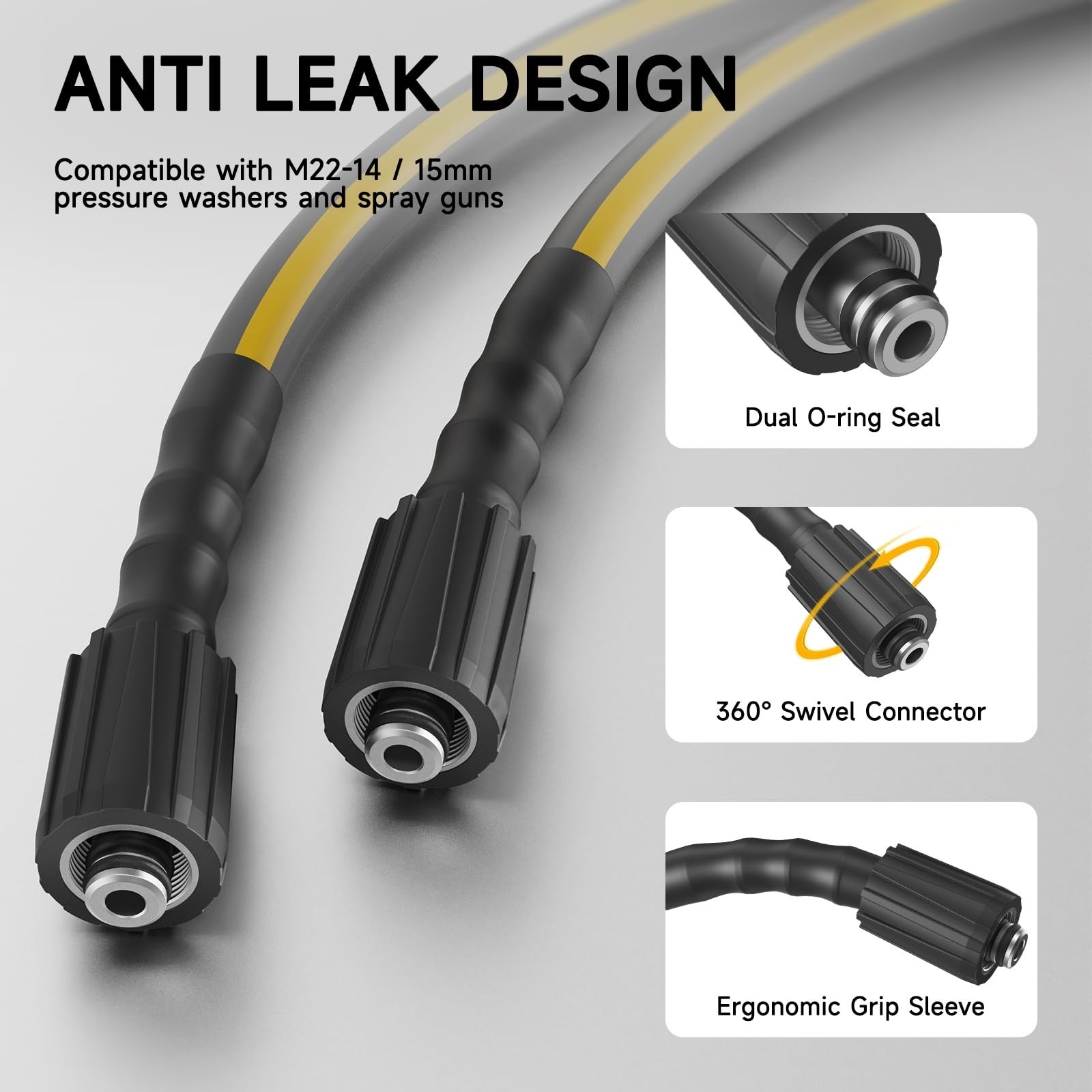 Flexible Pressure Washer Hose 25FT, 1/4” Kink Resistant 3600 PSI Power Washe…