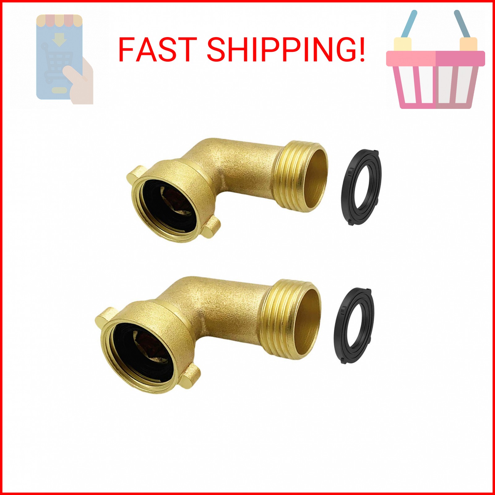 2 Pack Brass Garden Hose Elbow Connector, 90 Degree Solid Hose Extender Hose Ada