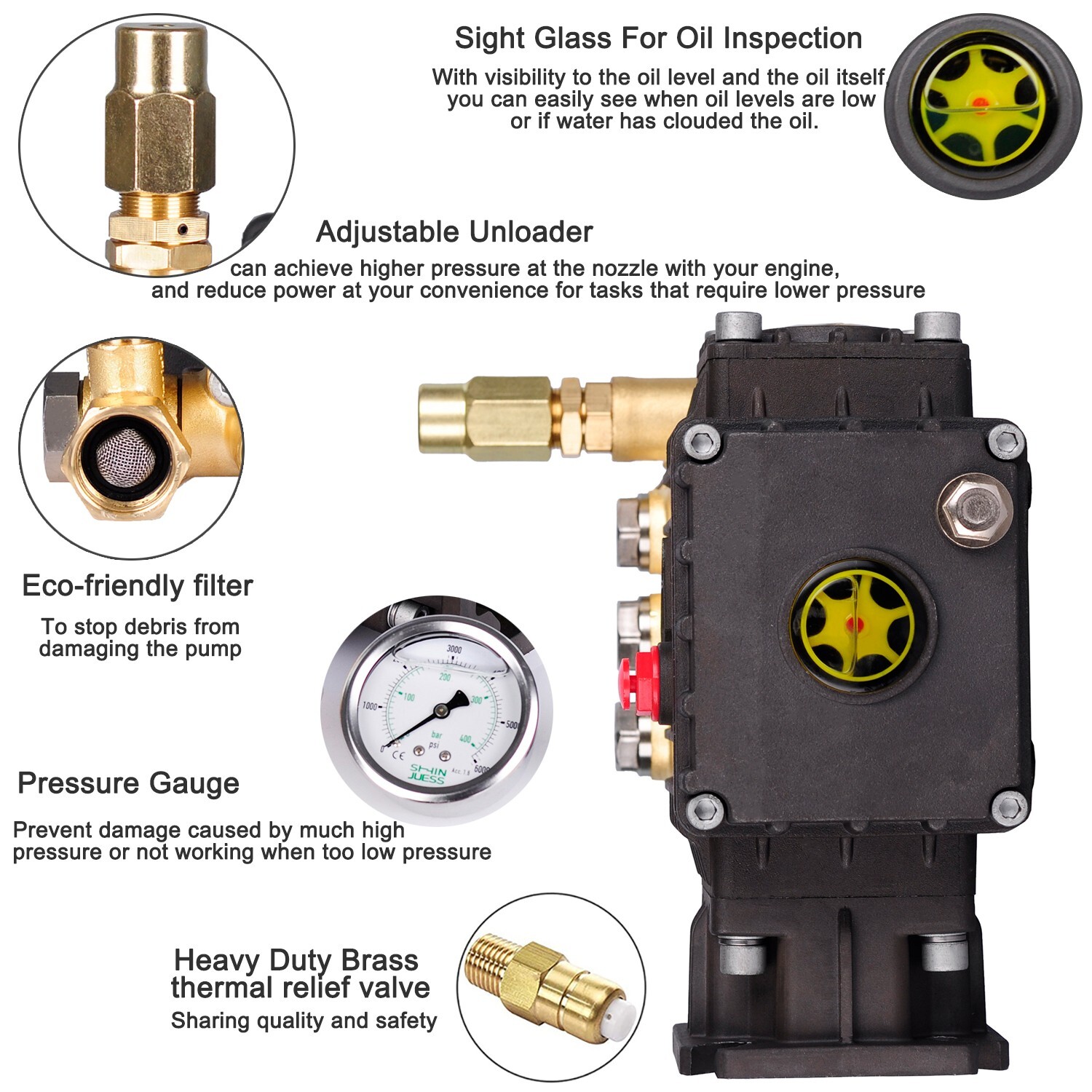 Pressure Power Washer Replacement Triplex Pump 3/4″ Hollow Shaft 7 HP 3000 PSI