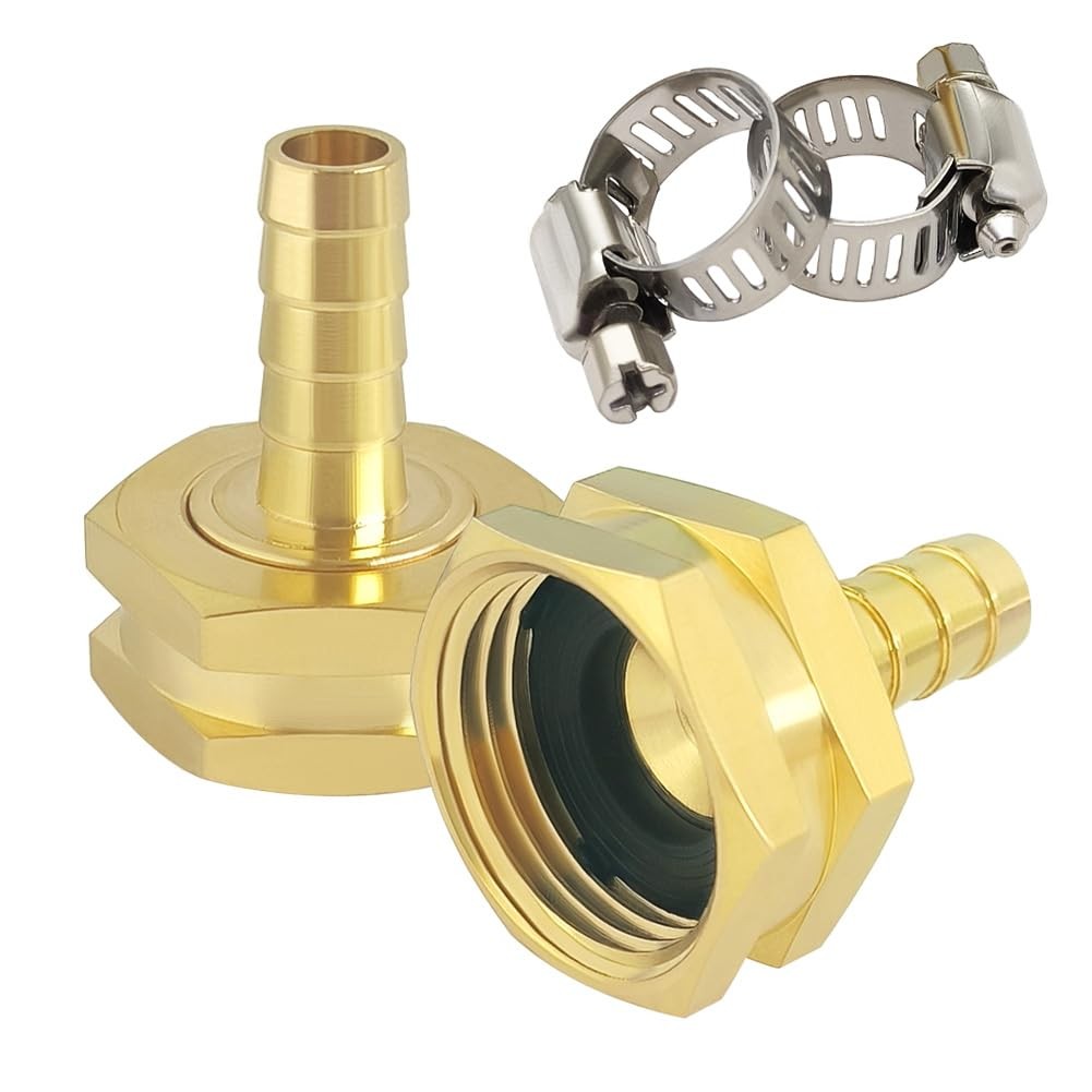 Hooshing 1/4″ Barb x 3/4″ GHT Female Garden Hose Adapter Barb, Brass