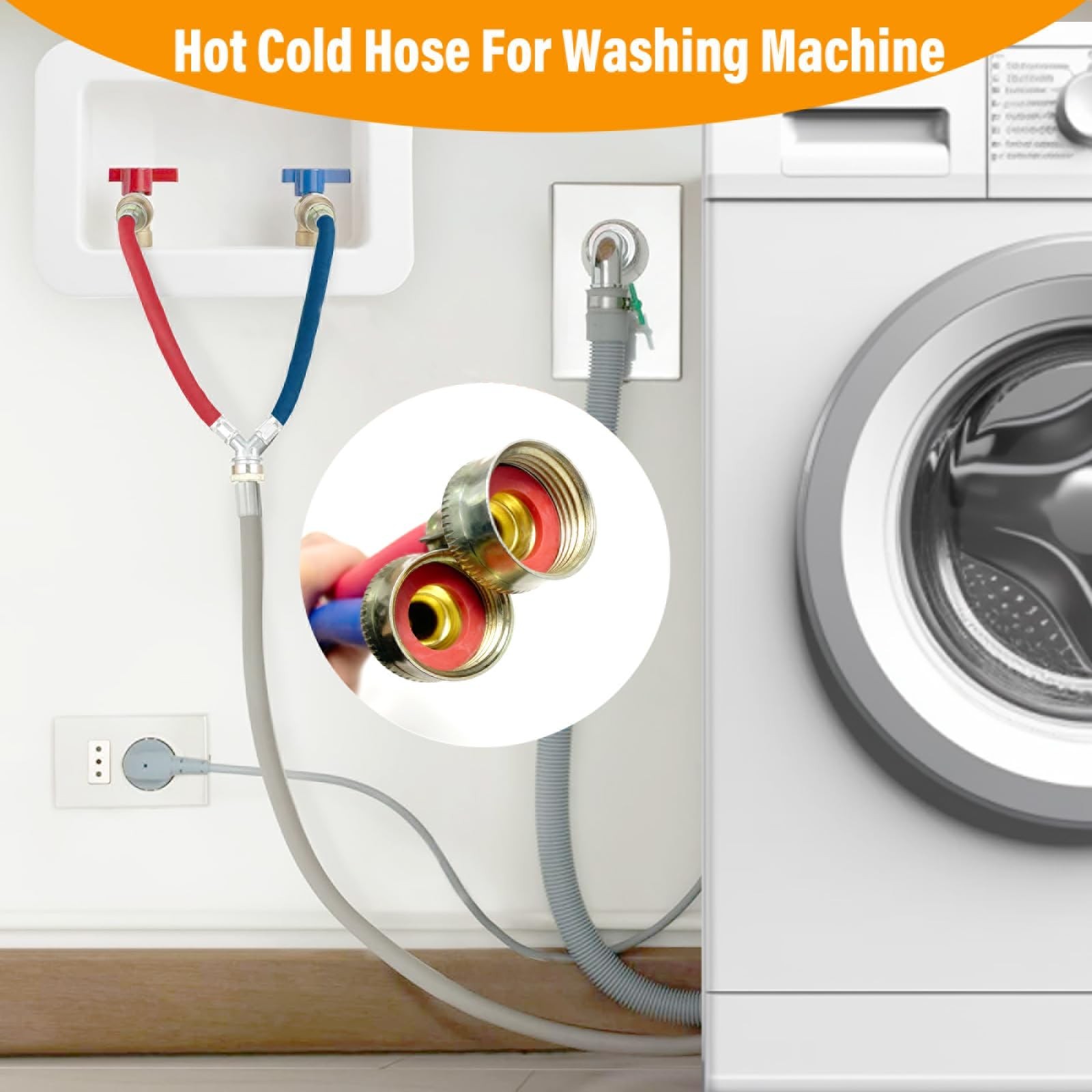 2 PACK, Rubber Hot Cold Washer Hose Y Mixer Plumbing Connector Burst Proof Wa…
