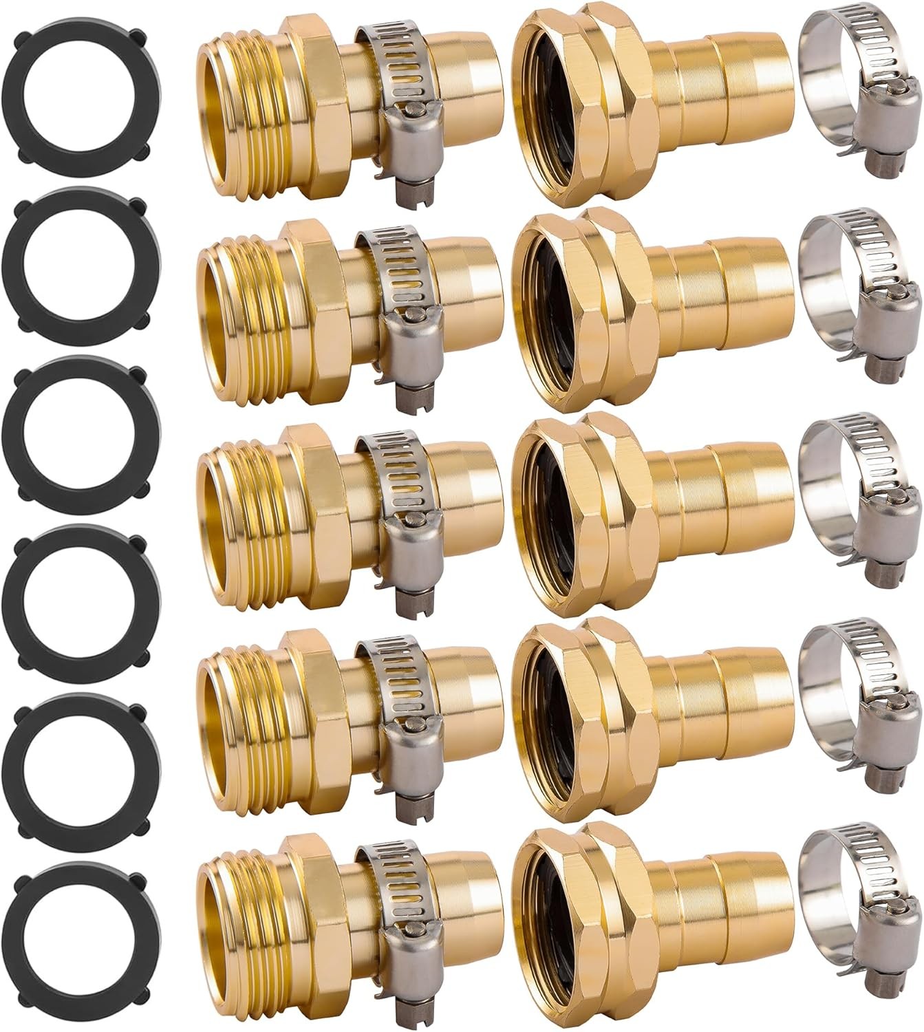 5 Set Garden Hose Repair Connector Kit with 5 Set, Fit for 3/4 or 5/8 hose