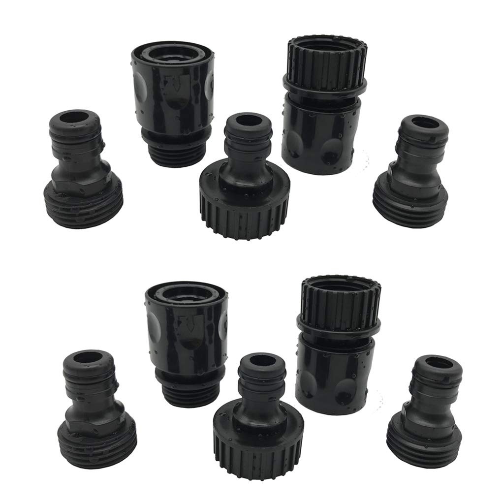 Plastic Garden Hose Connector Set Male and Female – Quick 10 Pc, Black