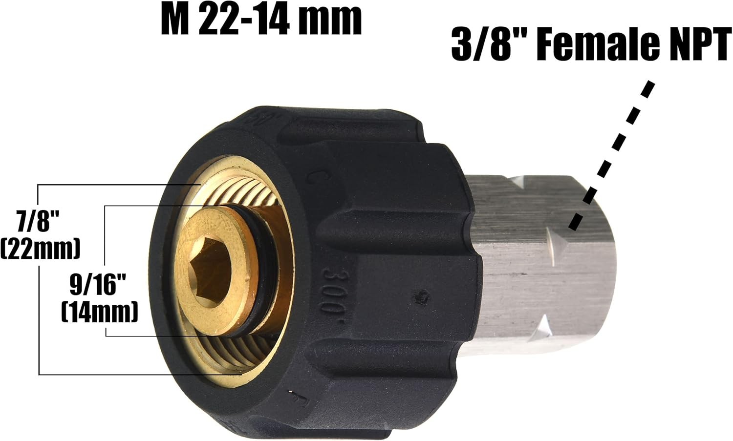 Tool Daily Pressure Washer Adapter, M22 to 3/8, Black, Gold, Silver