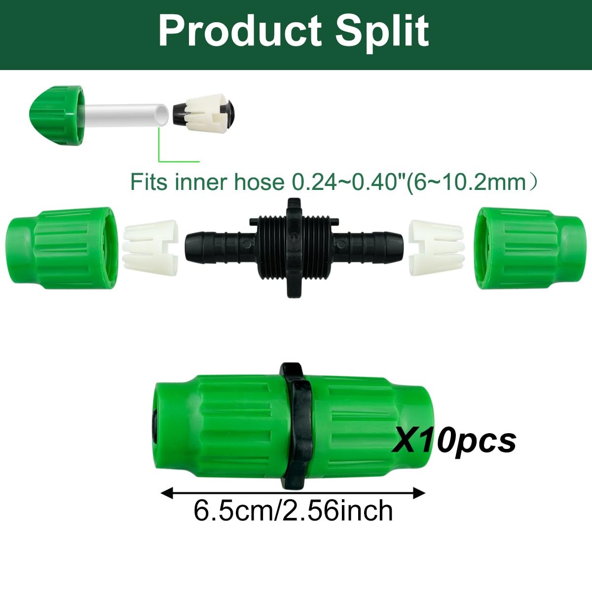10 Sets Expandable Garden Hose Repair Kit, Plastic Flex ½ inch, Green