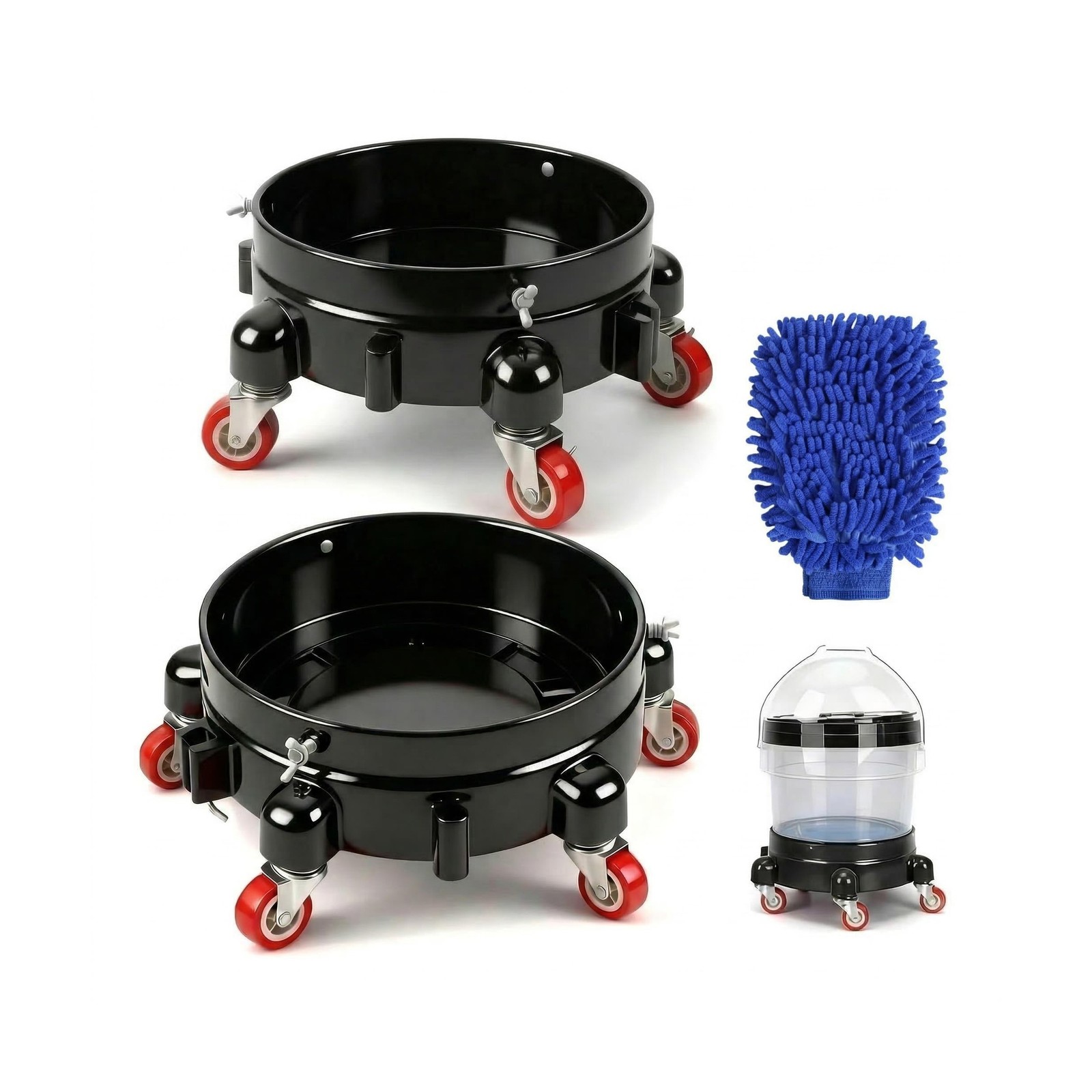 2 Pcs 5 Gallon Bucket Dolly, 11 Inch, Black Set | 1 Car Washing Glove, 5 Heav…