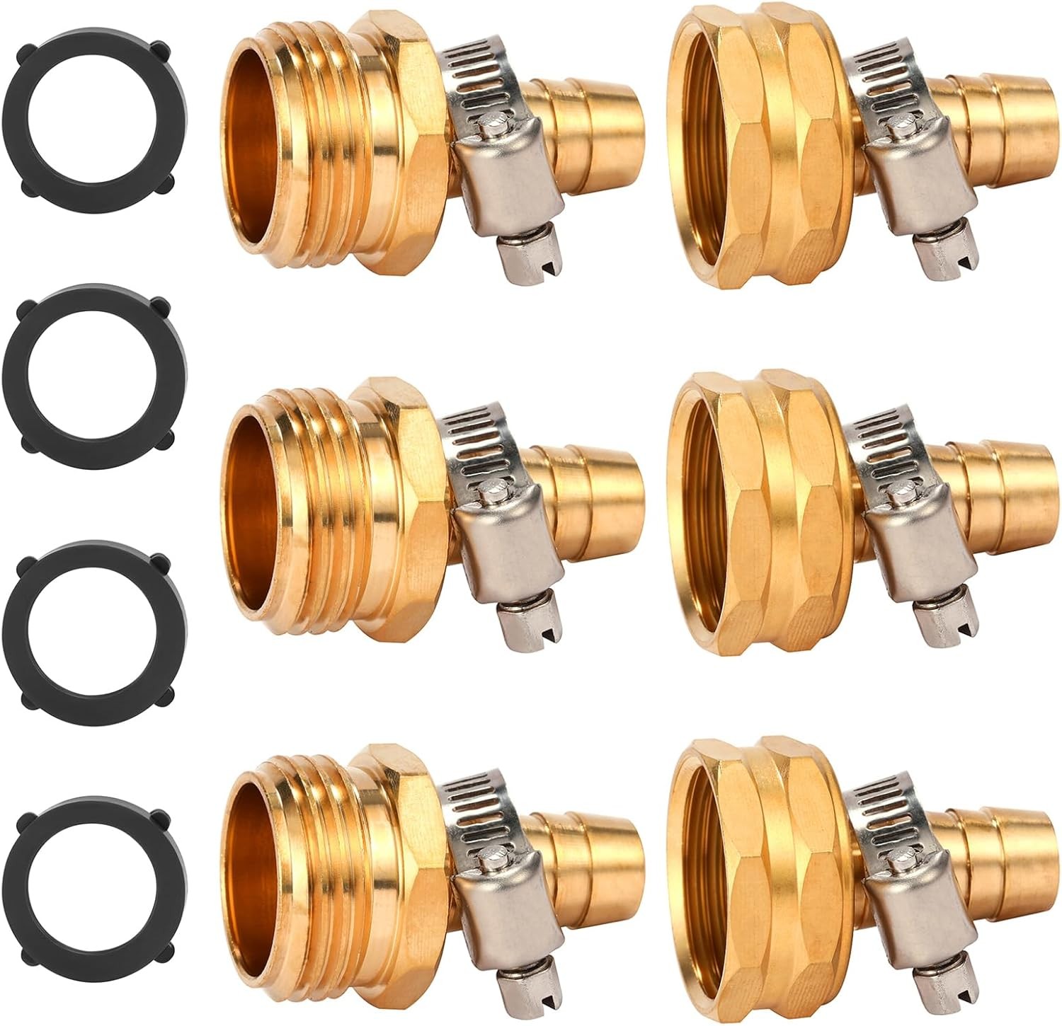 Brass Garden Hose Connector 3-Set, Fit for 1/2" hose(Female & Male)