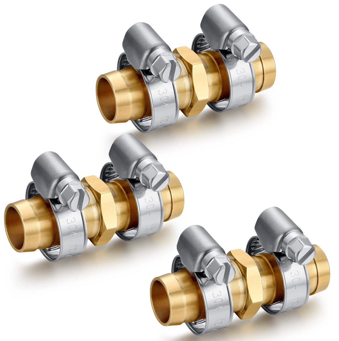 YELUN Solid Brass Garden Hose Repair Connector with 5/8 Inch, 5/8″Barb-3 Set