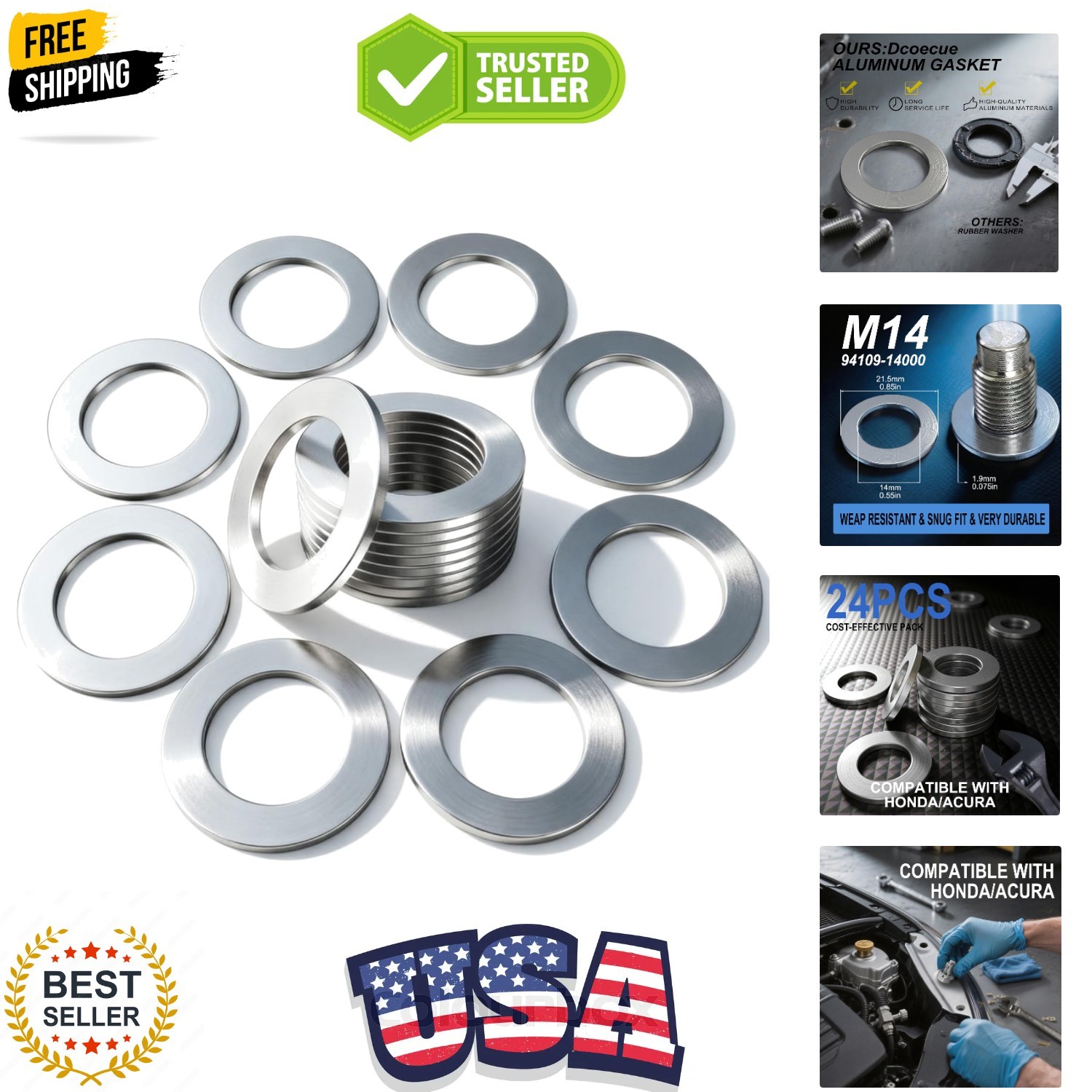 24PCS Oil Drain Plug Gasket Washer, Aluminum M14 Crush Washers, Seal Replace…