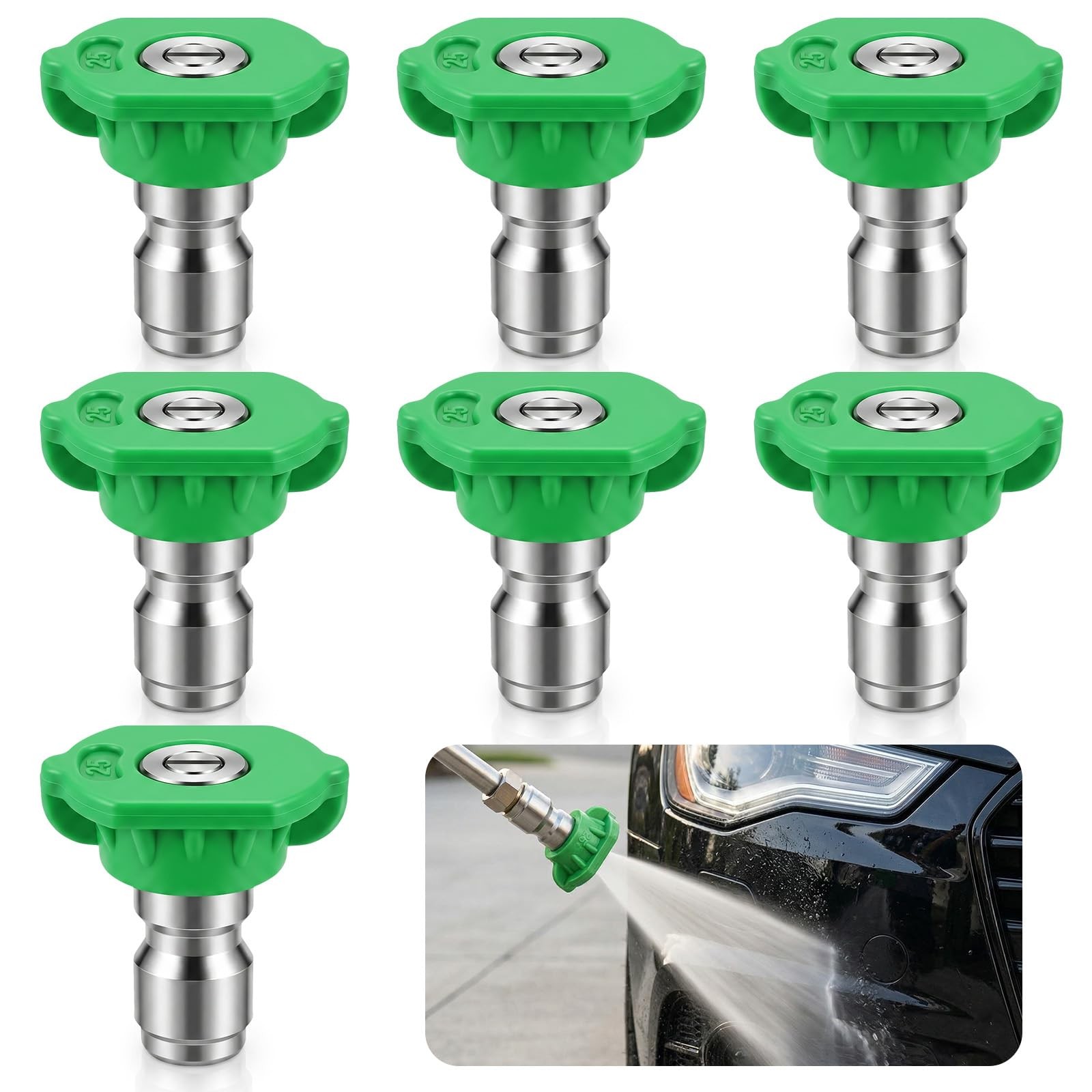7 Pcs Pressure Washer Nozzle Tips 25 Degree Power Green