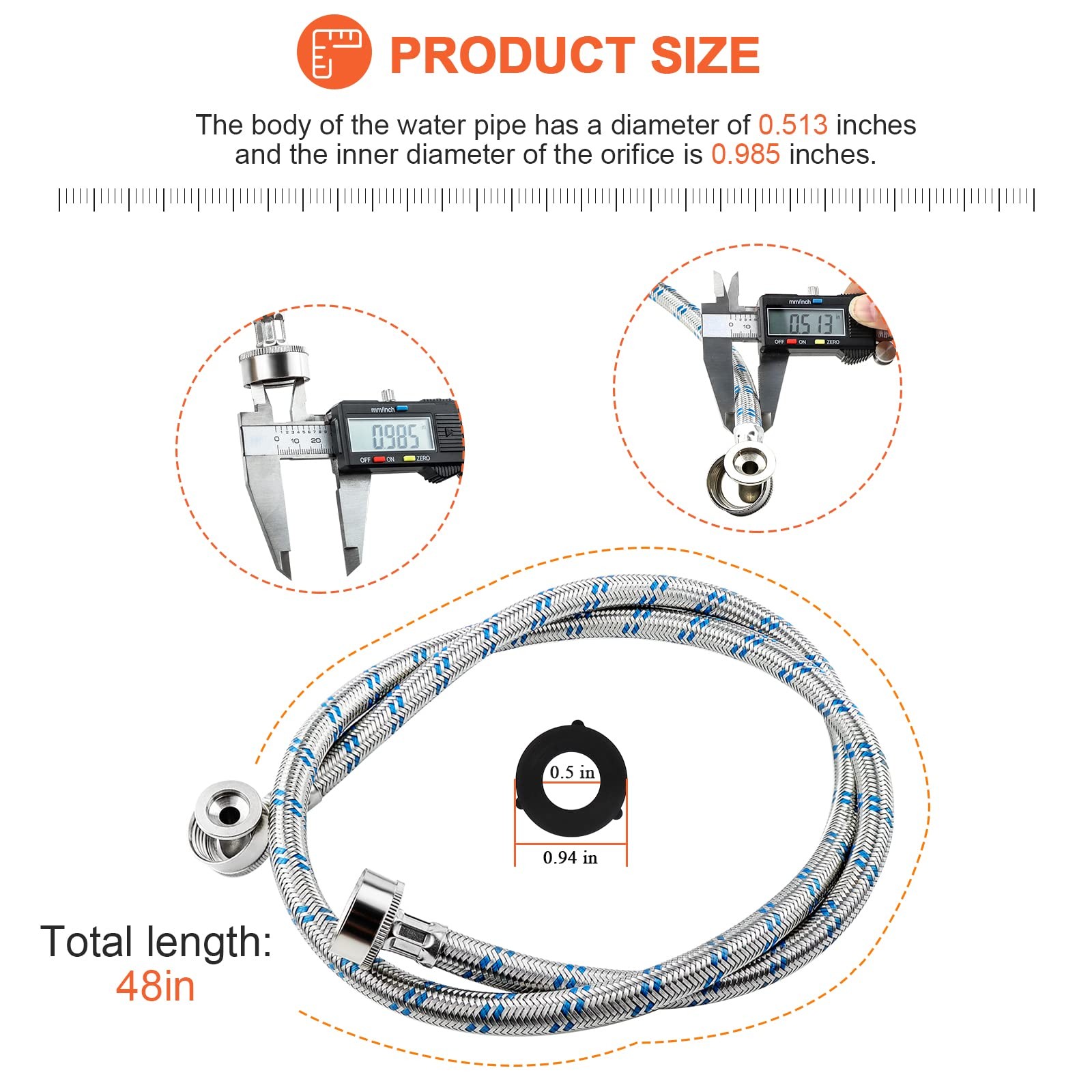 【UPGRADED】4FT Stainless Steel Washer Hoses with 90 Degree 4 Feet, Blue,Red