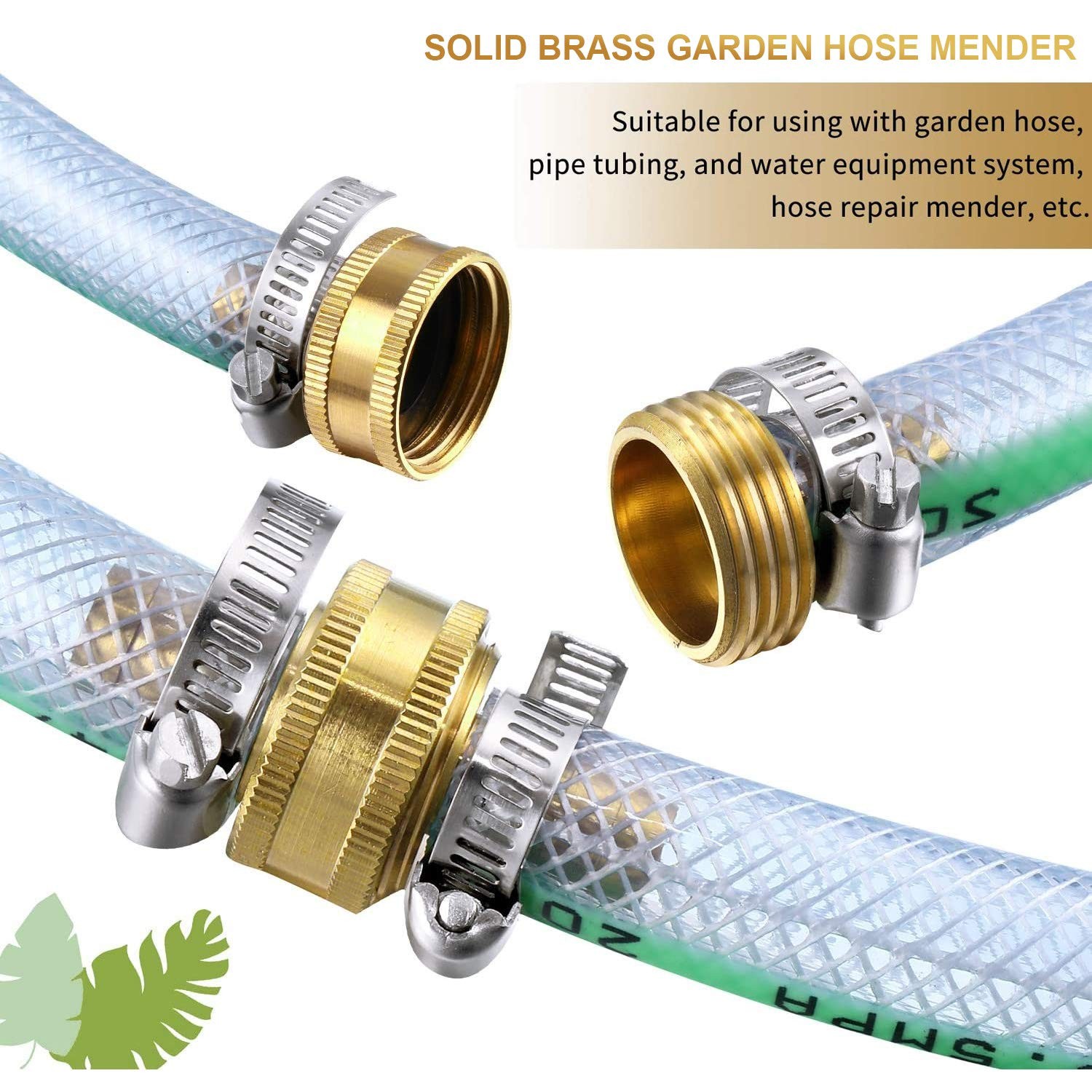 Hotop 4 Set 1/2 Inch Garden Hose Repair Connector Kit Hoses Inch, Gold