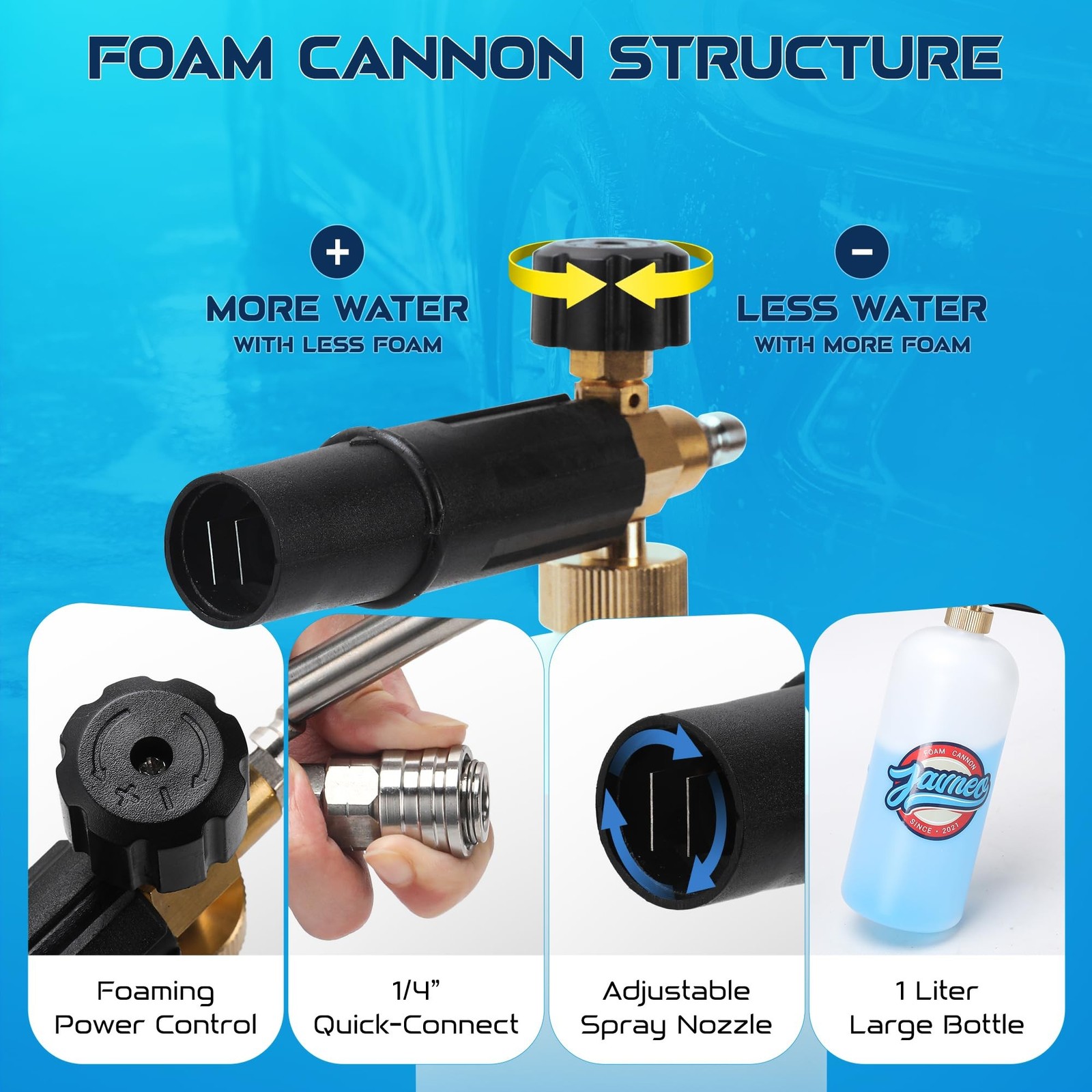 Foam Cannon for Pressure Washer with Short Gun Kit, Snow Foam Lance, 3/8″ Swi…